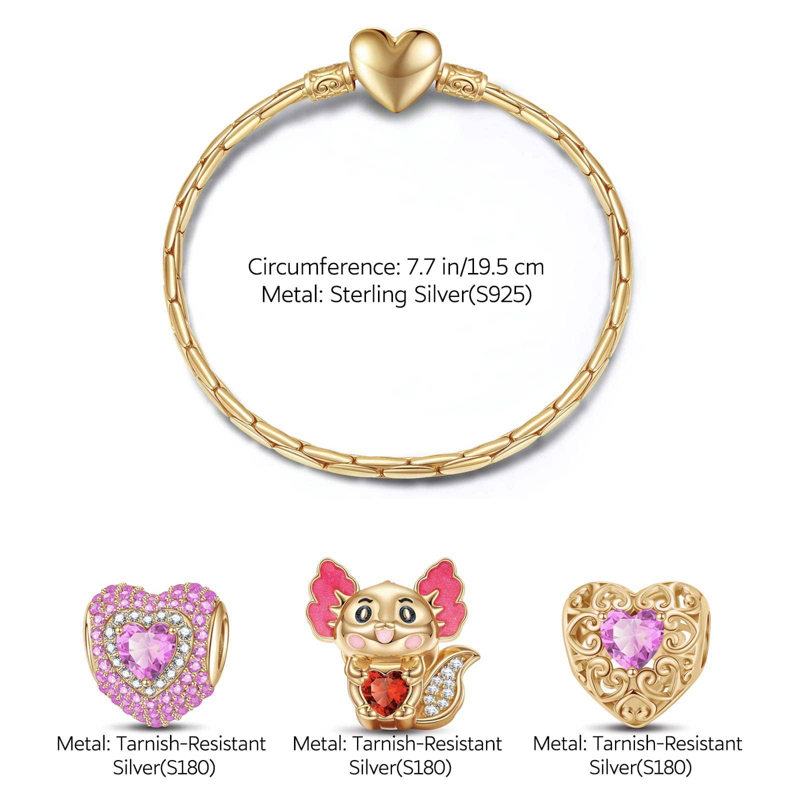 Sterling Silver July Birthstone Embrace the Love Animals Charms Bracelet Set With Enamel In 14K Gold Plated - Heartful Hugs Collection (Includes bracelet and all charms shown) - Image 3