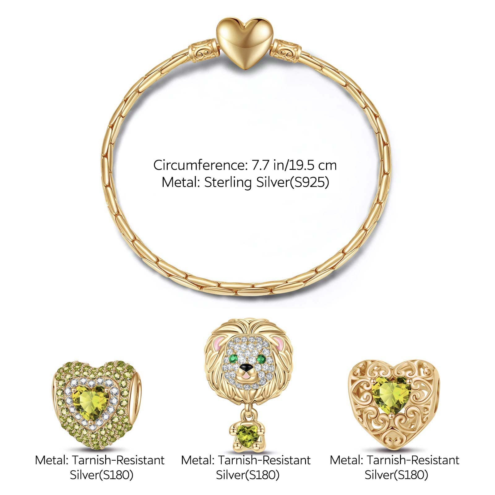 Sterling Silver August Birthstone Embrace the Love Animals Charms Bracelet Set In 14K Gold Plated - Heartful Hugs Collection (Includes bracelet and all charms shown) - Image 3