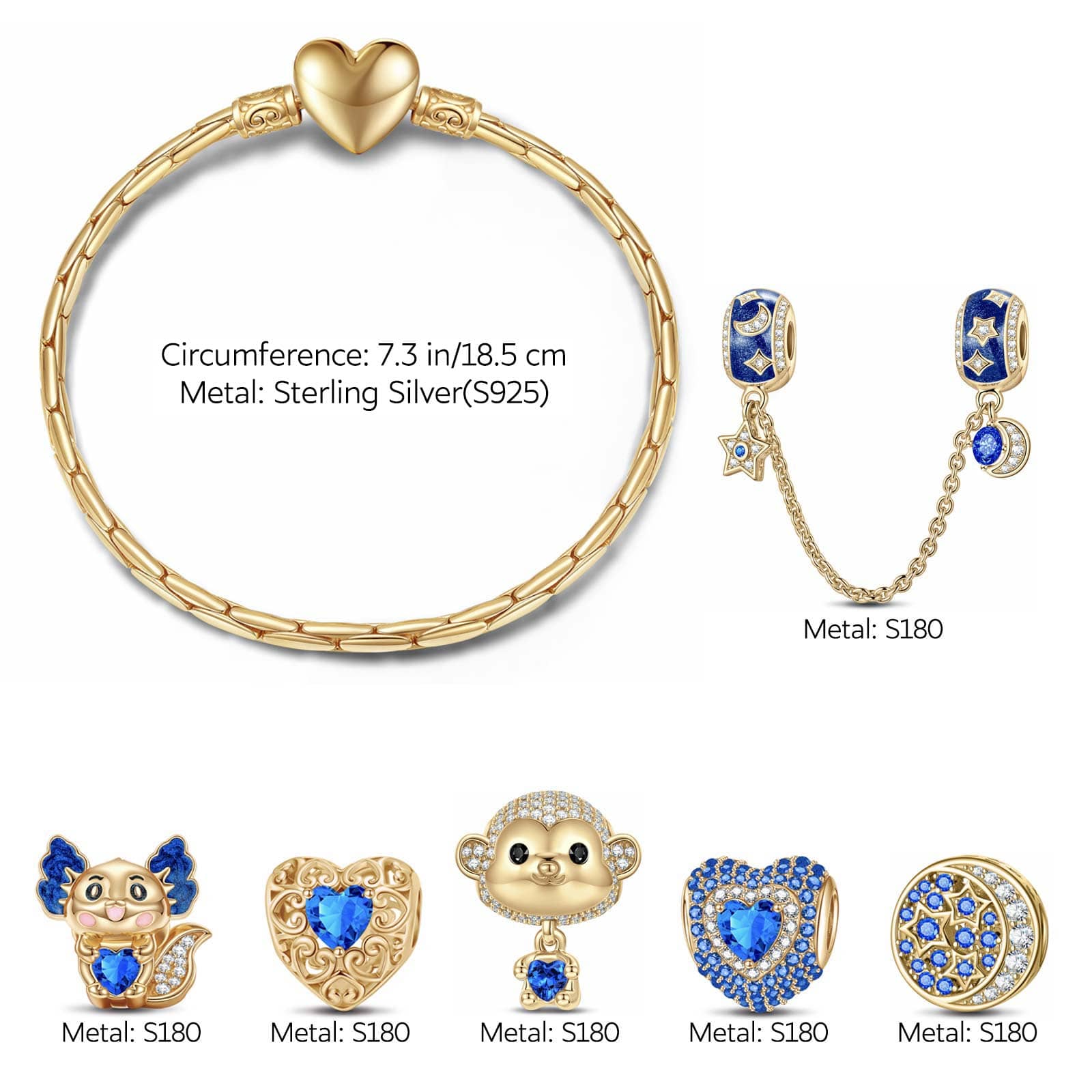Sterling Silver September Birthstone Embrace the Love Animals Charms Bracelet Set With Enamel In 14K Gold Plated - Heartful Hugs Collection (Includes bracelet and all charms shown) - Image 3