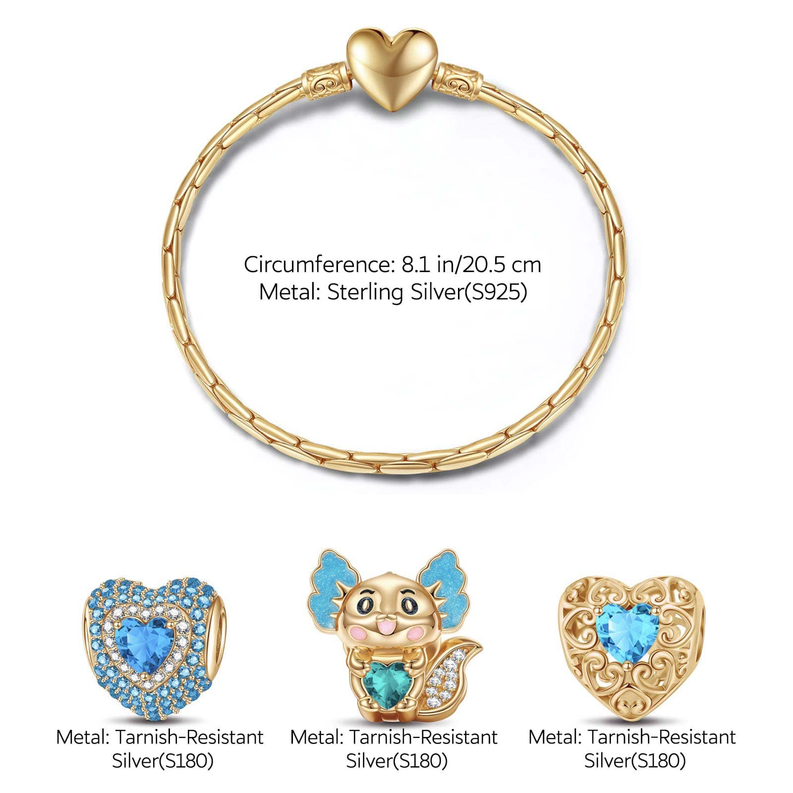 Sterling Silver December Birthstone Embrace the Love Animals Charms Bracelet Set With Enamel In 14K Gold Plated - Heartful Hugs Collection (Includes bracelet and all charms shown) - Image 3