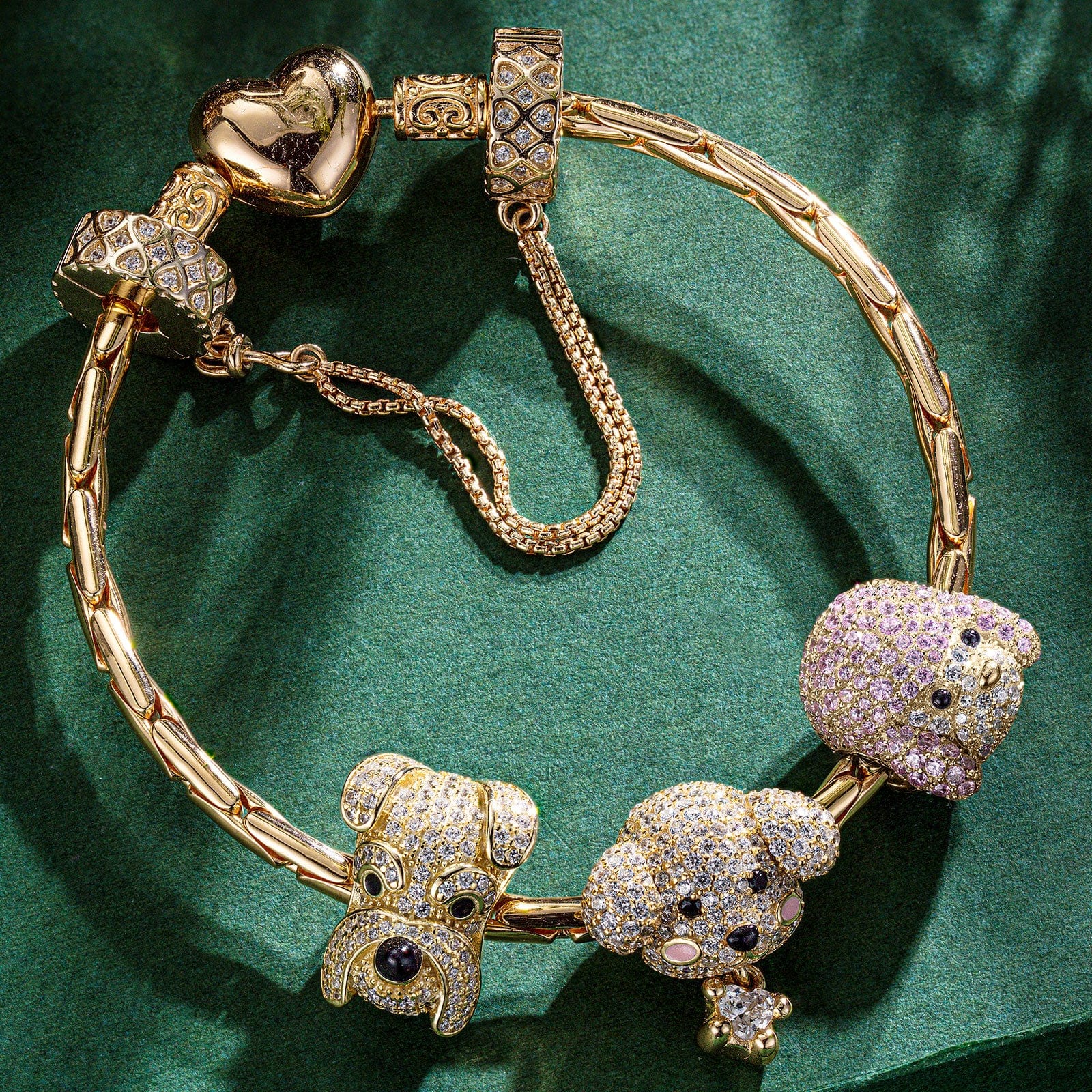 Sterling Silver Enchanting Puppy Bliss Animals Charms Bracelet Set In 14K Gold Plated - Heartful Hugs Collection (Includes bracelet and all charms shown) - Image 2