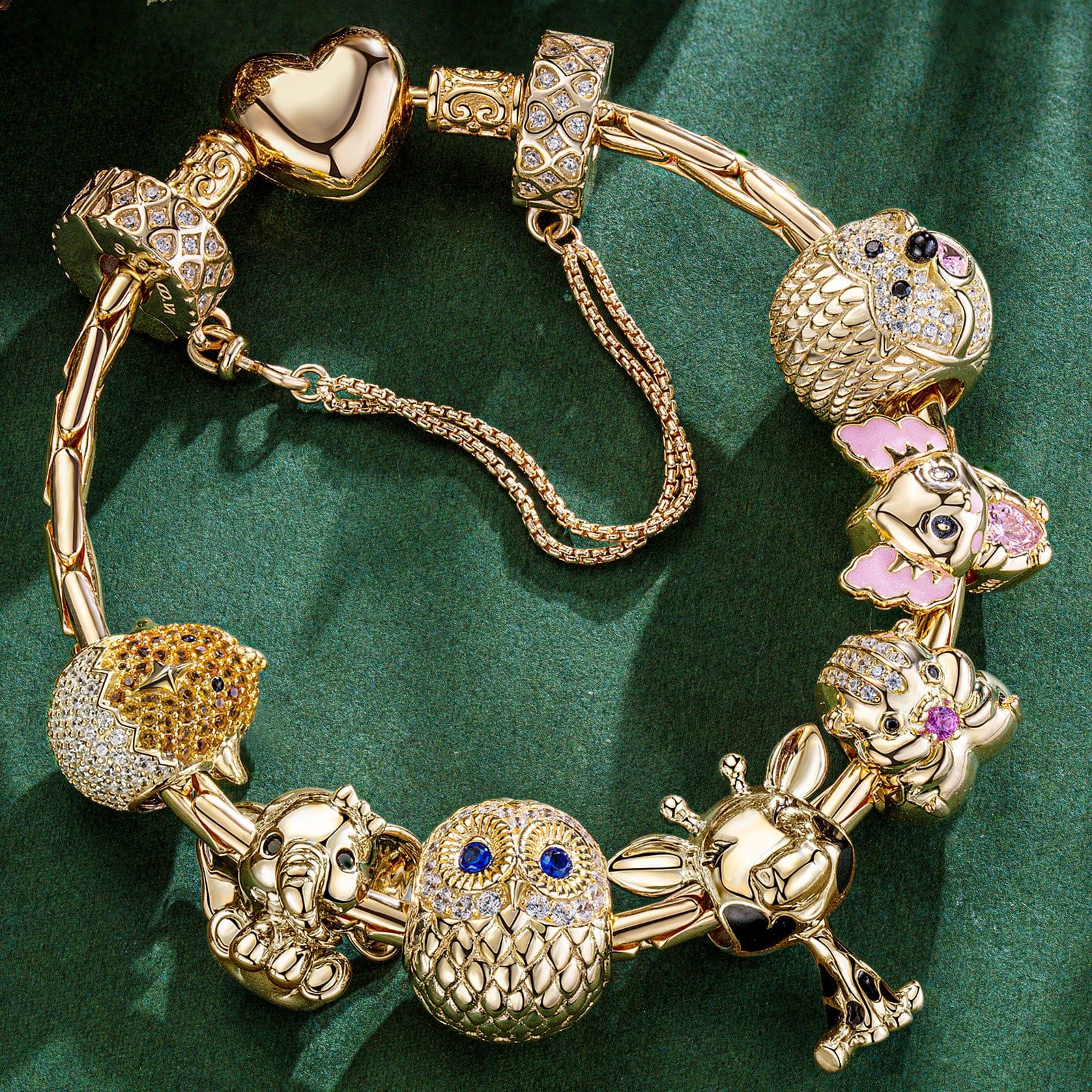 Sterling Silver Innocent Childhood Joy Animals Charms Bracelet Set With Enamel In 14K Gold Plated (Includes bracelet and all charms shown) - Image 2
