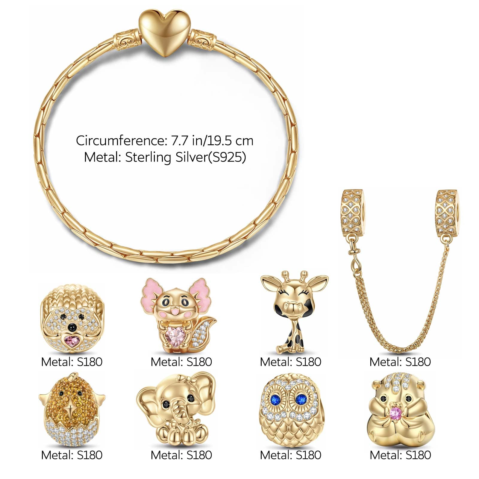 Sterling Silver Innocent Childhood Joy Animals Charms Bracelet Set With Enamel In 14K Gold Plated (Includes bracelet and all charms shown) - Image 3