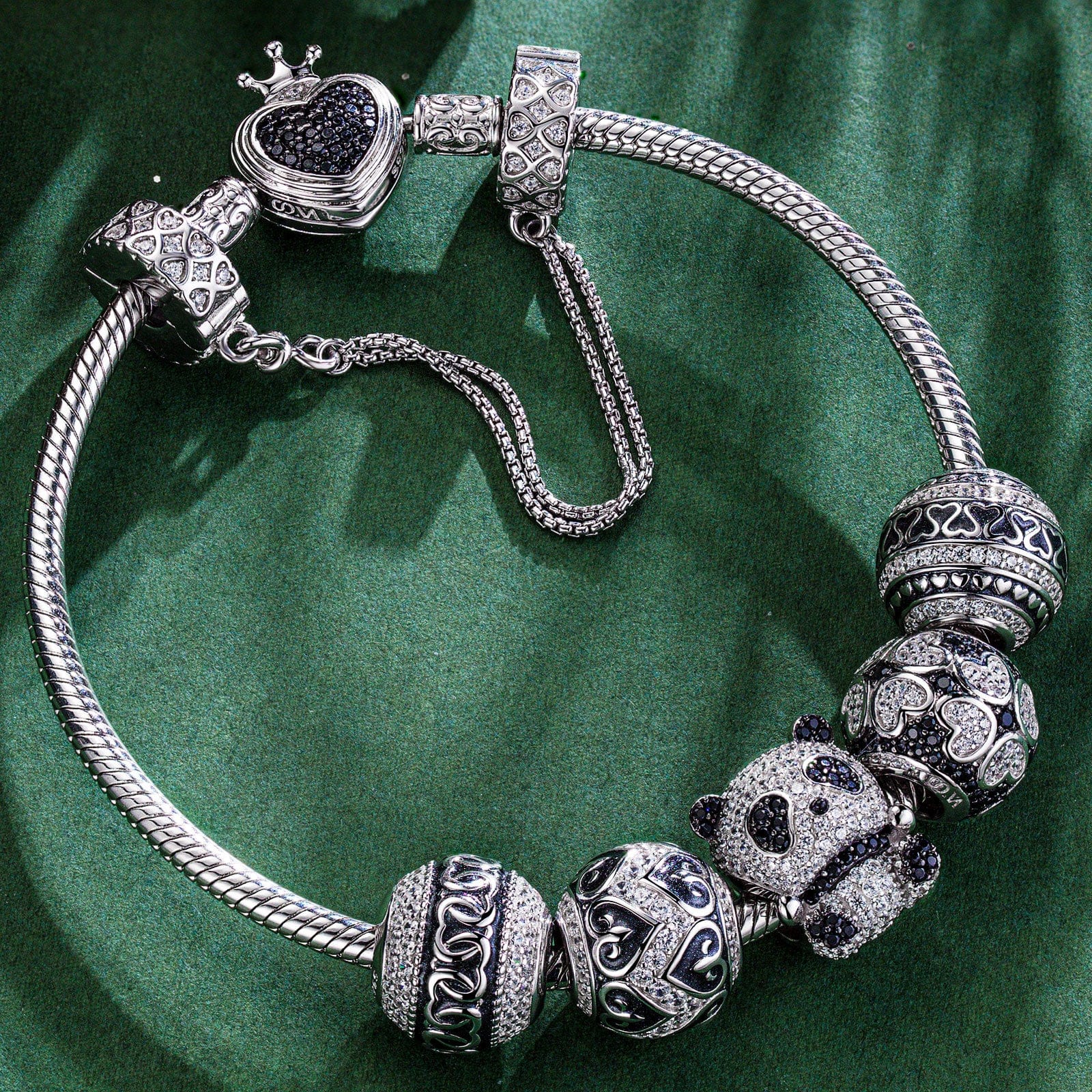 Sterling Silver Panda Love Animals Charms Bracelet Set With Enamel In White Gold Plated (Includes bracelet and all charms shown) - Image 2