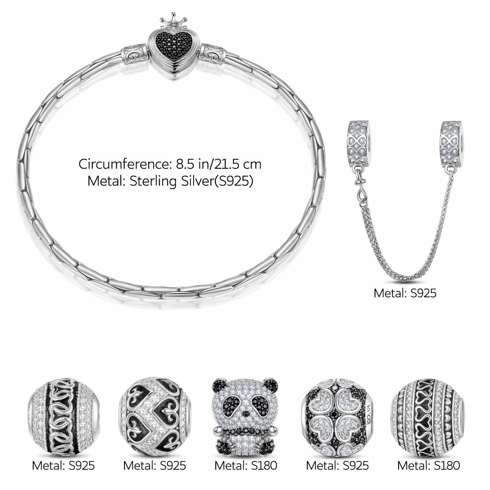 Sterling Silver Panda Love Animals Charms Bracelet Set With Enamel In White Gold Plated (Includes bracelet and all charms shown) - Image 3