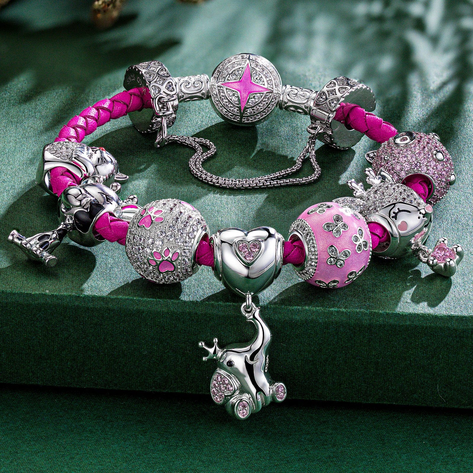 Sterling Silver My Lucky Treasures Animals Charms Bracelet Set With Enamel In White Gold Plated (Includes bracelet and all charms shown) - Image 2