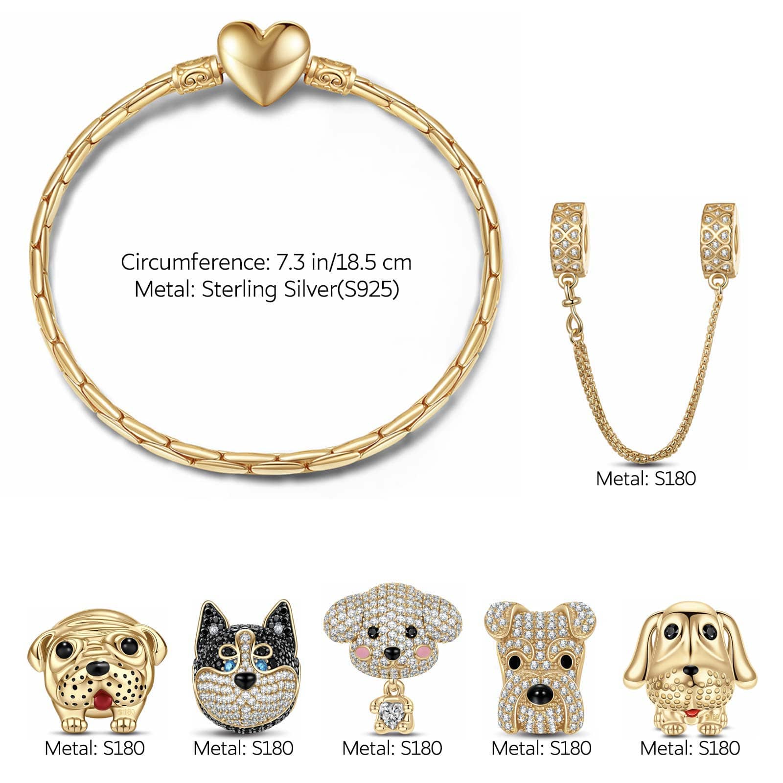 Sterling Silver Loveable Faithful Companions Animals Charms Bracelet Set With Enamel In 14K Gold Plated (Includes bracelet and all charms shown) - Image 3