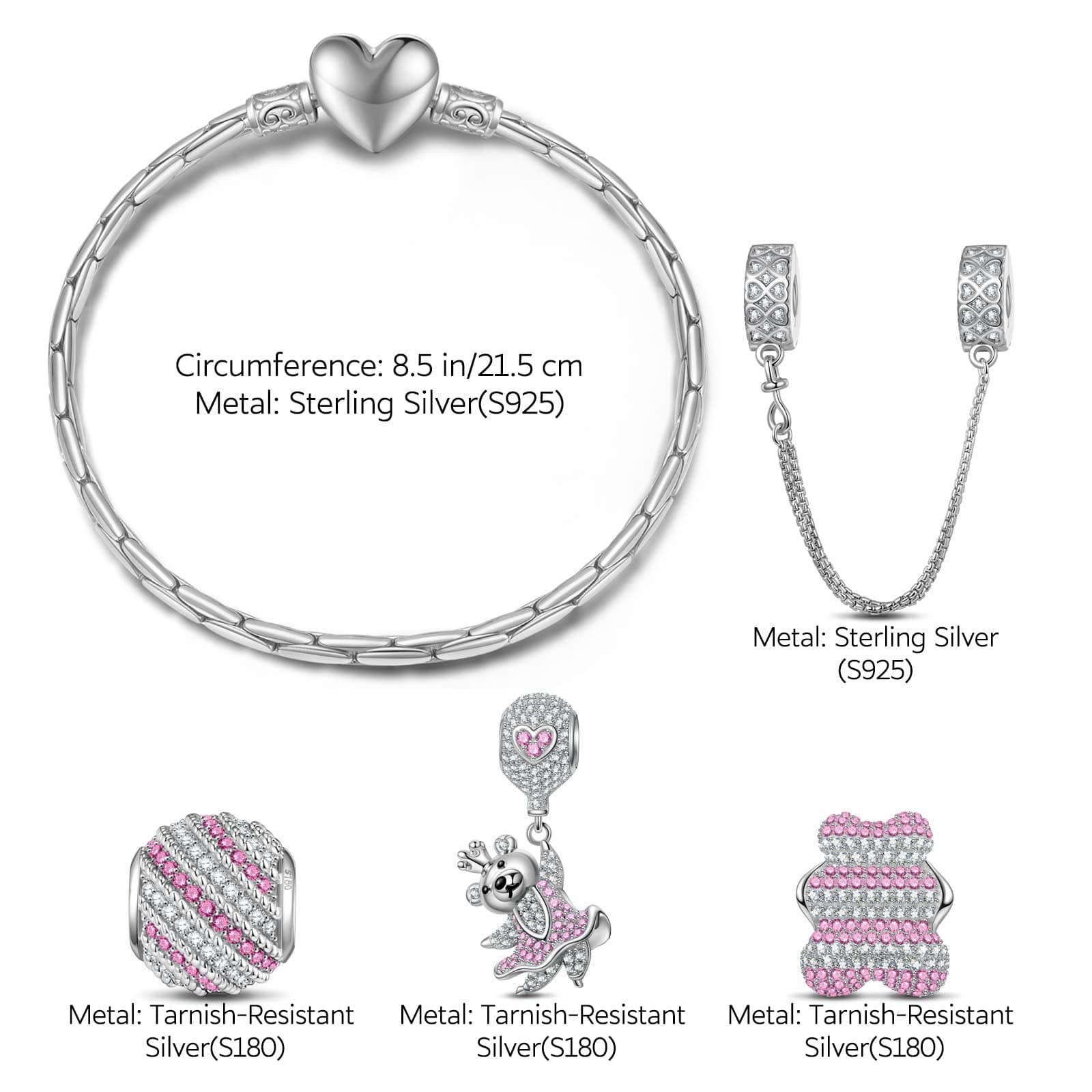 Sterling Silver Cute Adventure Bear Animals Charms Bracelet Set In White Gold Plated (Includes bracelet and all charms shown) - Image 2