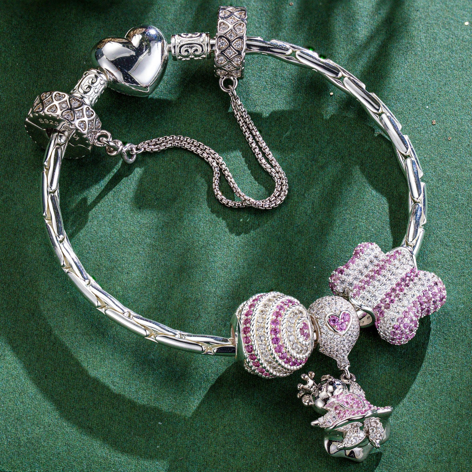 Sterling Silver Cute Adventure Bear Animals Charms Bracelet Set In White Gold Plated (Includes bracelet and all charms shown) - Image 3