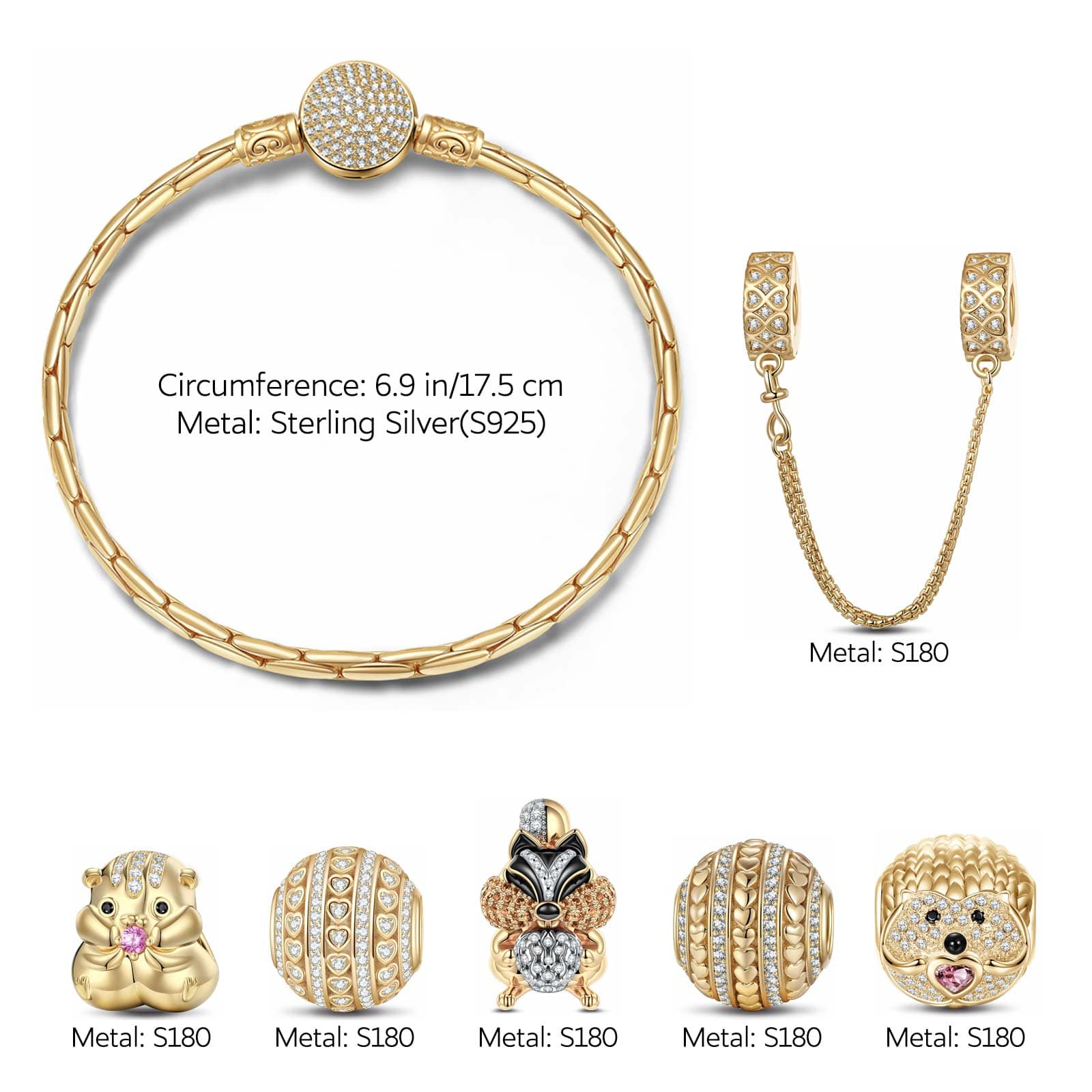 Sterling Silver Adorable Critter Animals Charms Bracelet Set With Enamel In 14K Gold Plated (Includes bracelet and all charms shown) - Image 3
