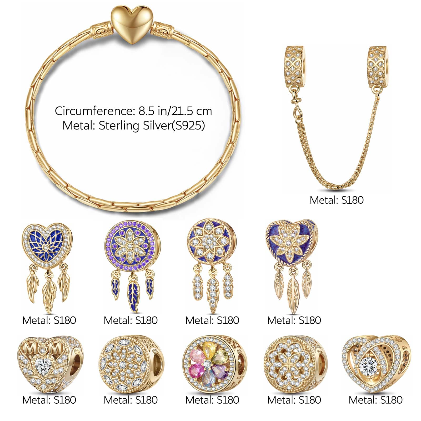 Sterling Silver Lavish Romance Charms Bracelet Set With Enamel In 14K Gold Plated (Includes bracelet and all charms shown) - Image 3