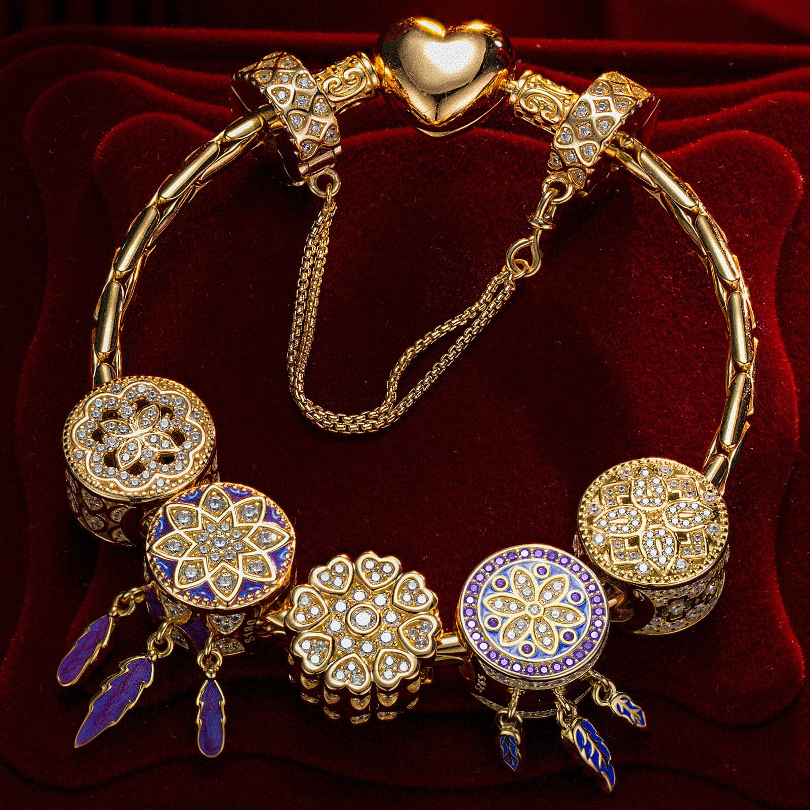 Sterling Silver Lavender Love Charms Bracelet Set With Enamel In 14K Gold Plated (Includes bracelet and all charms shown) - Image 2