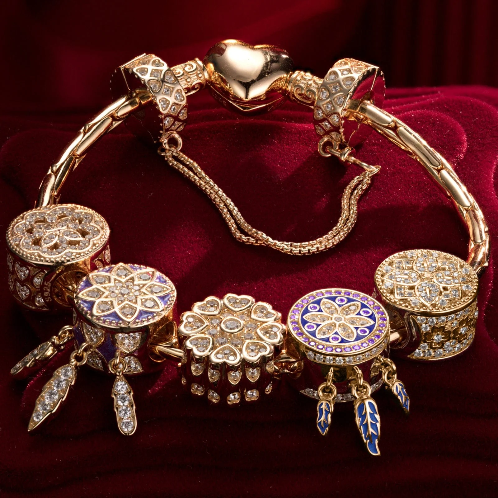 Sterling Silver Lavender Love Charms Bracelet Set With Enamel In 14K Gold Plated (Includes bracelet and all charms shown) - Image 3
