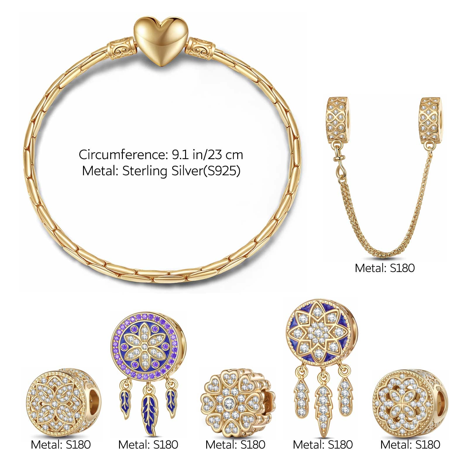 Sterling Silver Lavender Love Charms Bracelet Set With Enamel In 14K Gold Plated (Includes bracelet and all charms shown) - Image 4