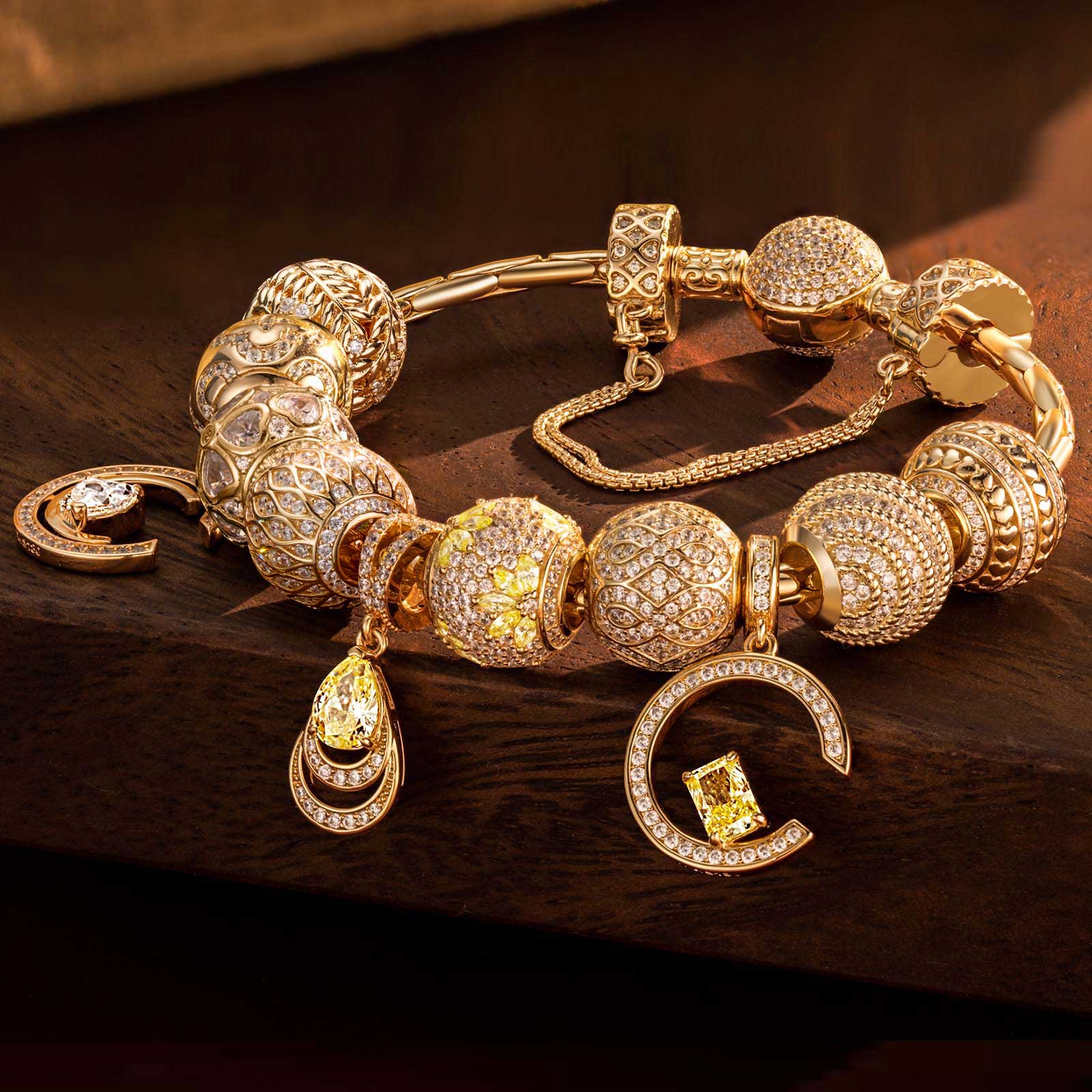 Sterling Silver Luminous Manhattan Charms Bracelet Set In 14K Gold Plated (Includes bracelet and all charms shown) - Image 2