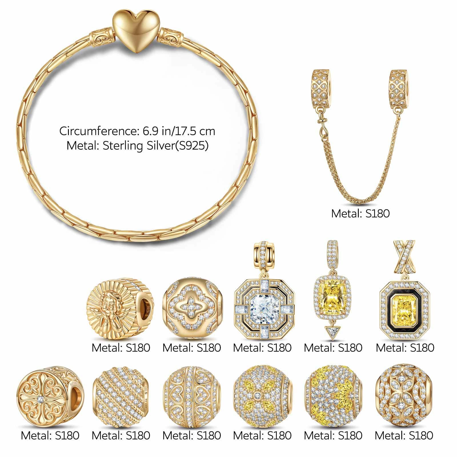 Sterling Silver Artistic Whispers Charms Bracelet Set In 14K Gold Plated (Includes bracelet and all charms shown) - Image 2