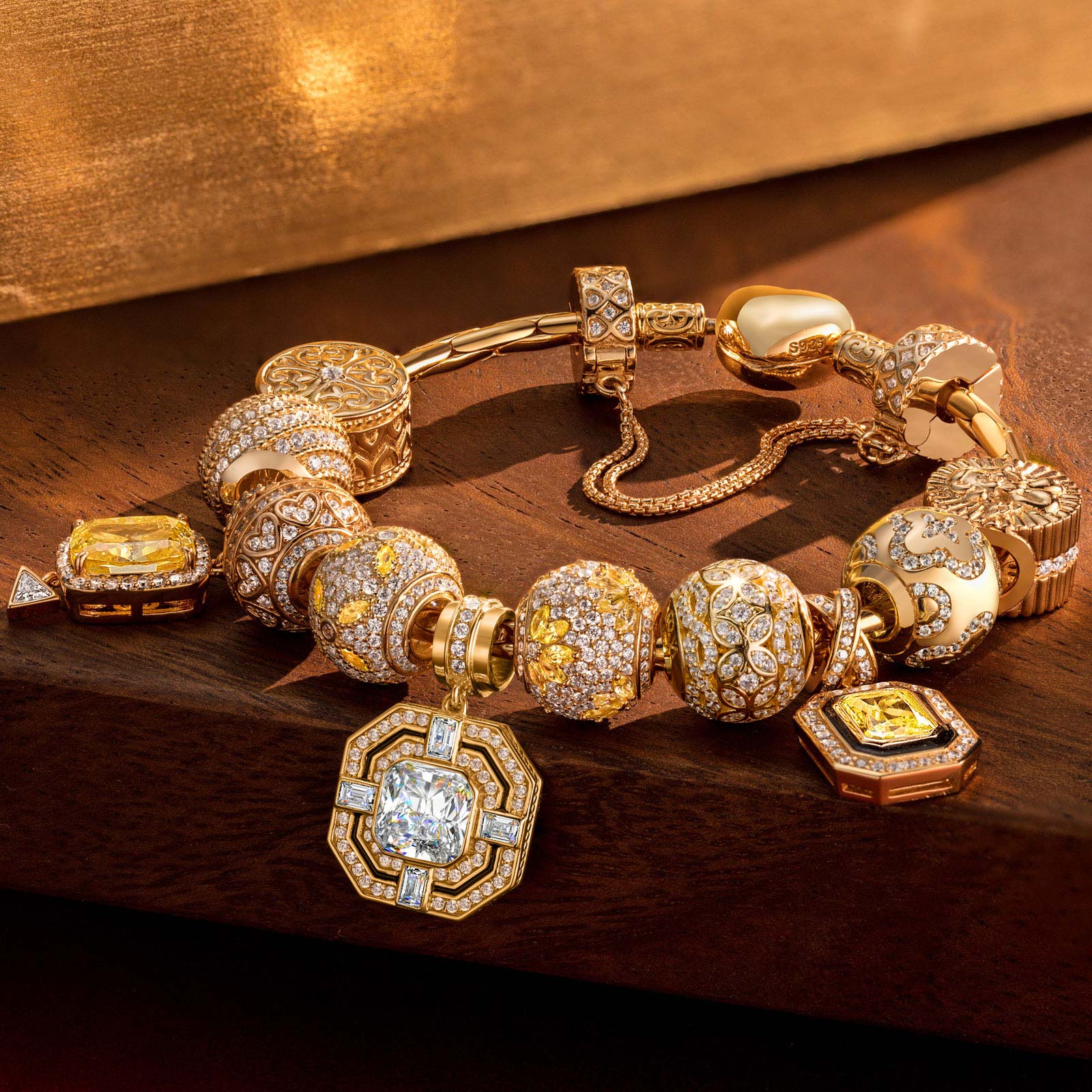 Sterling Silver Artistic Whispers Charms Bracelet Set In 14K Gold Plated (Includes bracelet and all charms shown) - Image 3