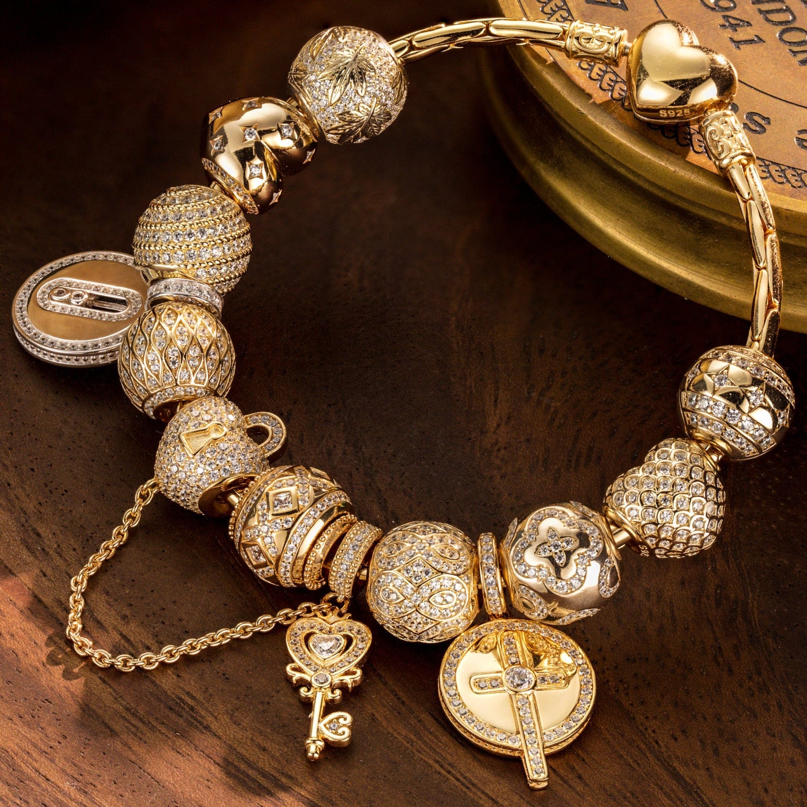 Sterling Silver Vibrant Streets Charms Bracelet Set In 14K Gold Plated (Includes bracelet and all charms shown) - Image 4