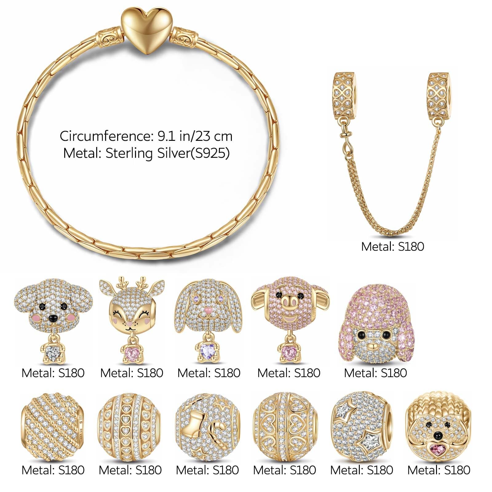 Sterling Silver Adorable Wonderland Animals Charms Bracelet Set In 14K Gold Plated (Includes bracelet and all charms shown) - Image 3