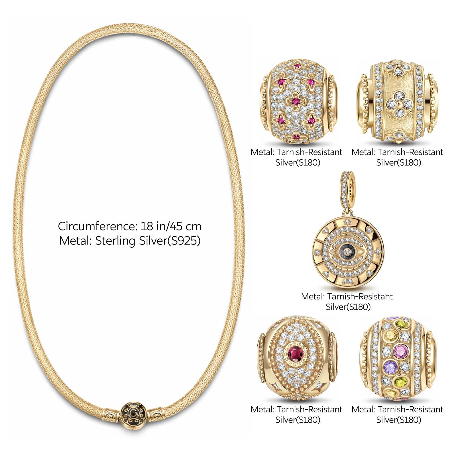 Sterling Silver Luck and Protection Charms Necklace Set In 14K Gold Plated - Image 3