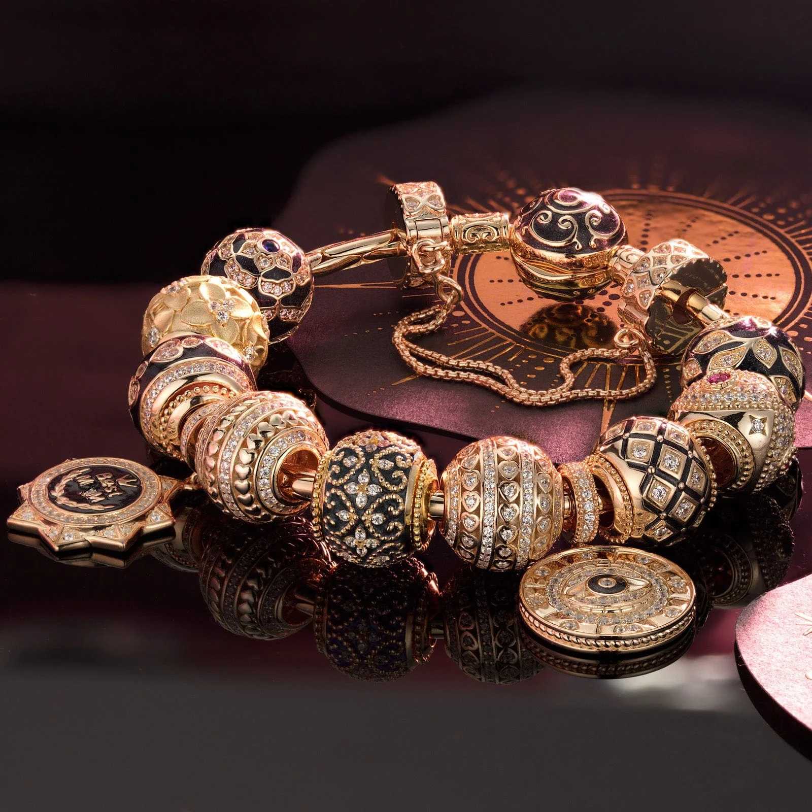 Sterling Silver The Enchanted Garden Charms Bracelet Set With Enamel In 14K Gold Plated (Includes bracelet and all charms shown) - Image 3