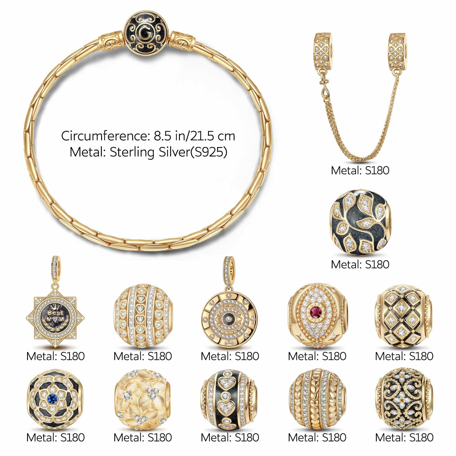 Sterling Silver The Enchanted Garden Charms Bracelet Set With Enamel In 14K Gold Plated (Includes bracelet and all charms shown) - Image 2