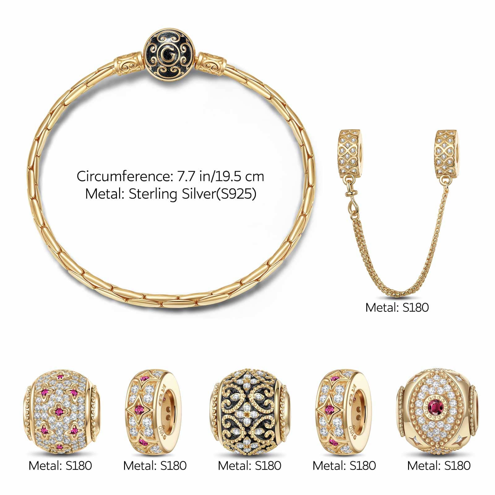 Sterling Silver Starry Blossoms Charms Bracelet Set With Enamel In 14K Gold Plated (Includes bracelet and all charms shown) - Image 3