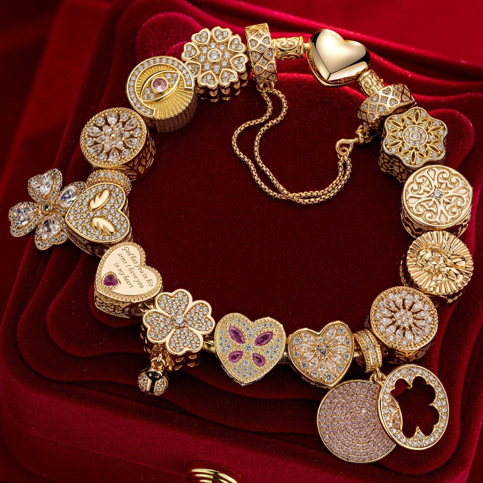 Sterling Silver Love's Glow Charms Bracelet Set With Enamel In 14K Gold Plated (Includes bracelet and all charms shown) - Image 2