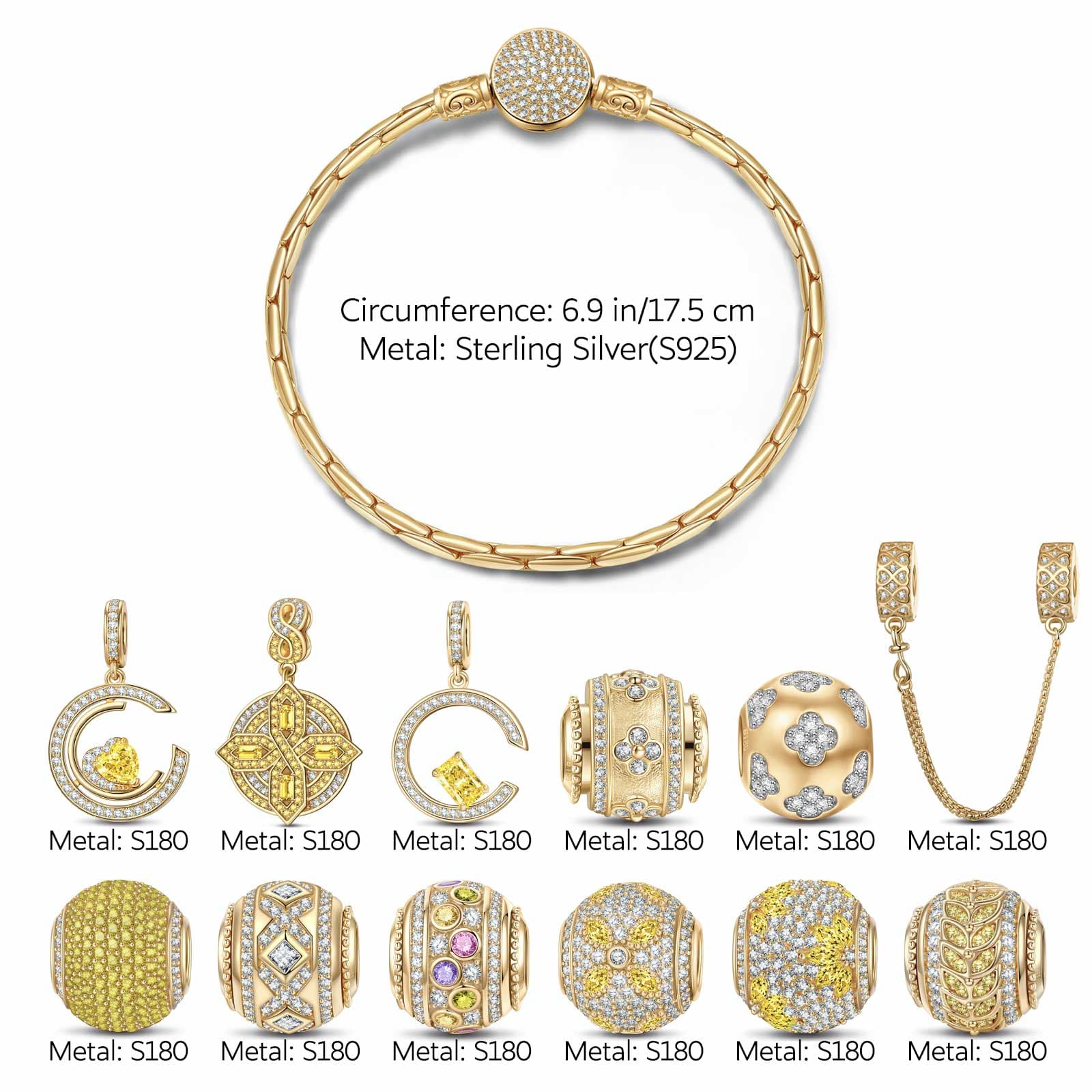 Sterling Silver Rooftop Soiree Charms Bracelet Set In 14K Gold Plated (Includes bracelet and all charms shown) - Image 3