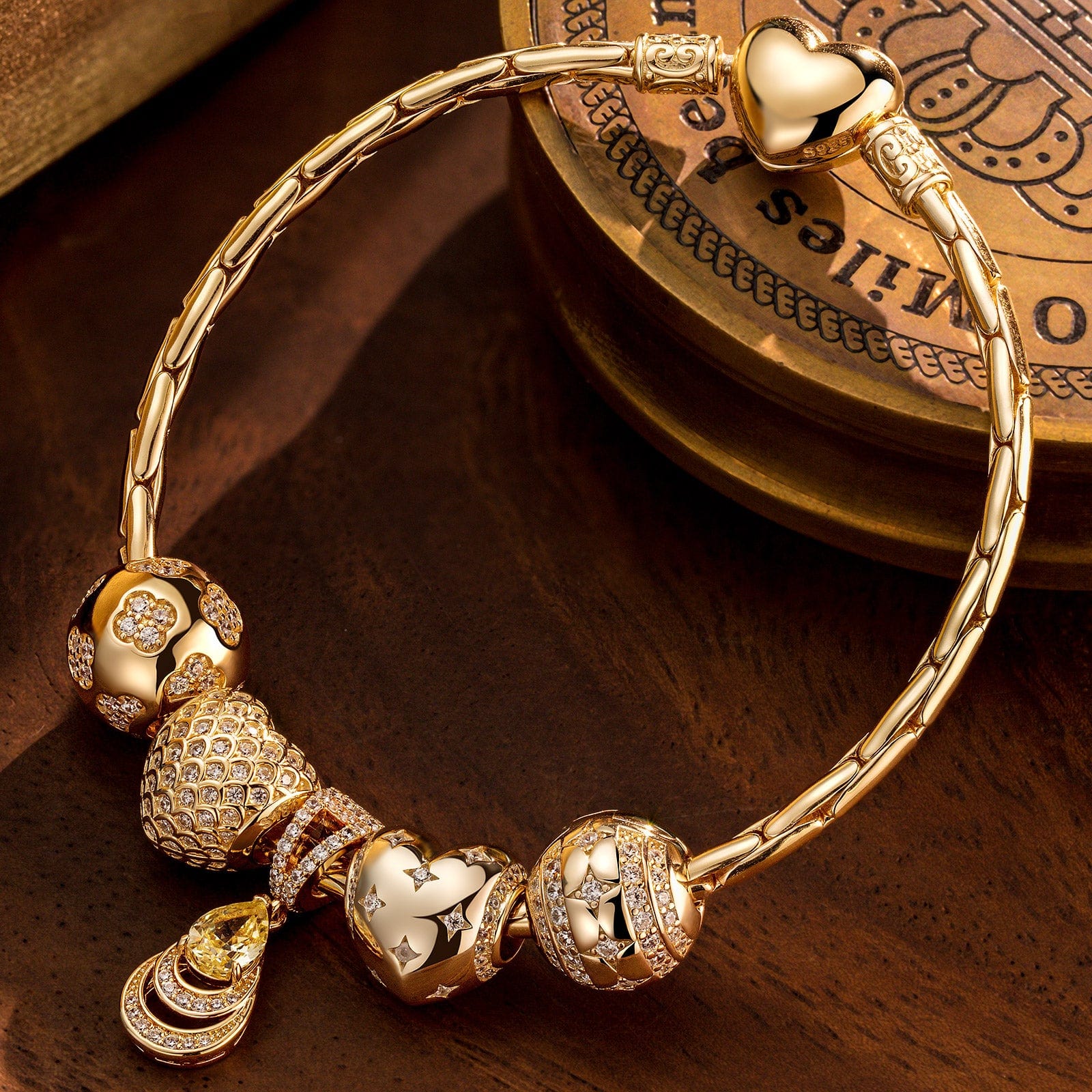 Sterling Silver Starlit Drops Charms Bracelet Set In 14K Gold Plated (Includes bracelet and all charms shown) - Image 2