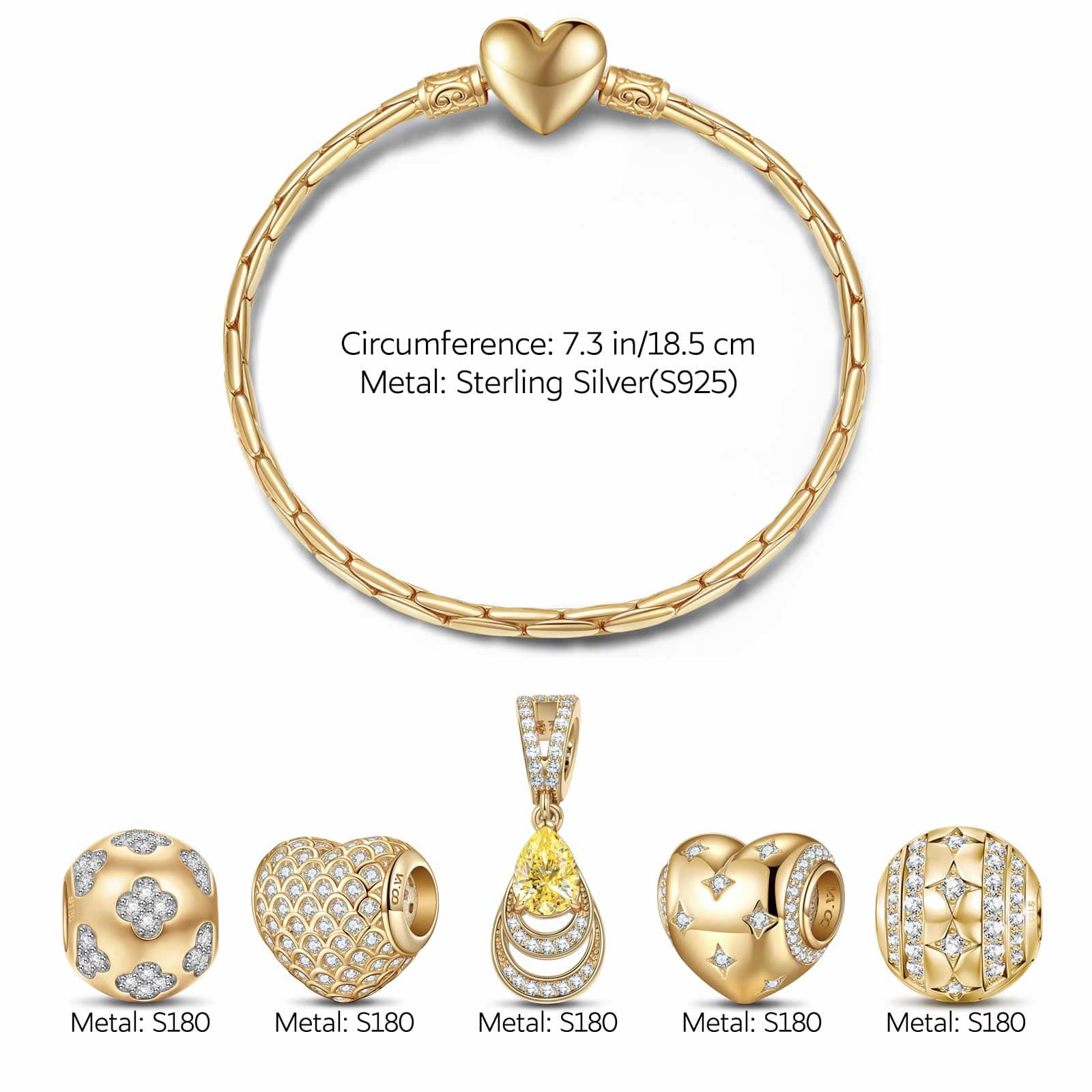 Sterling Silver Starlit Drops Charms Bracelet Set In 14K Gold Plated (Includes bracelet and all charms shown) - Image 3