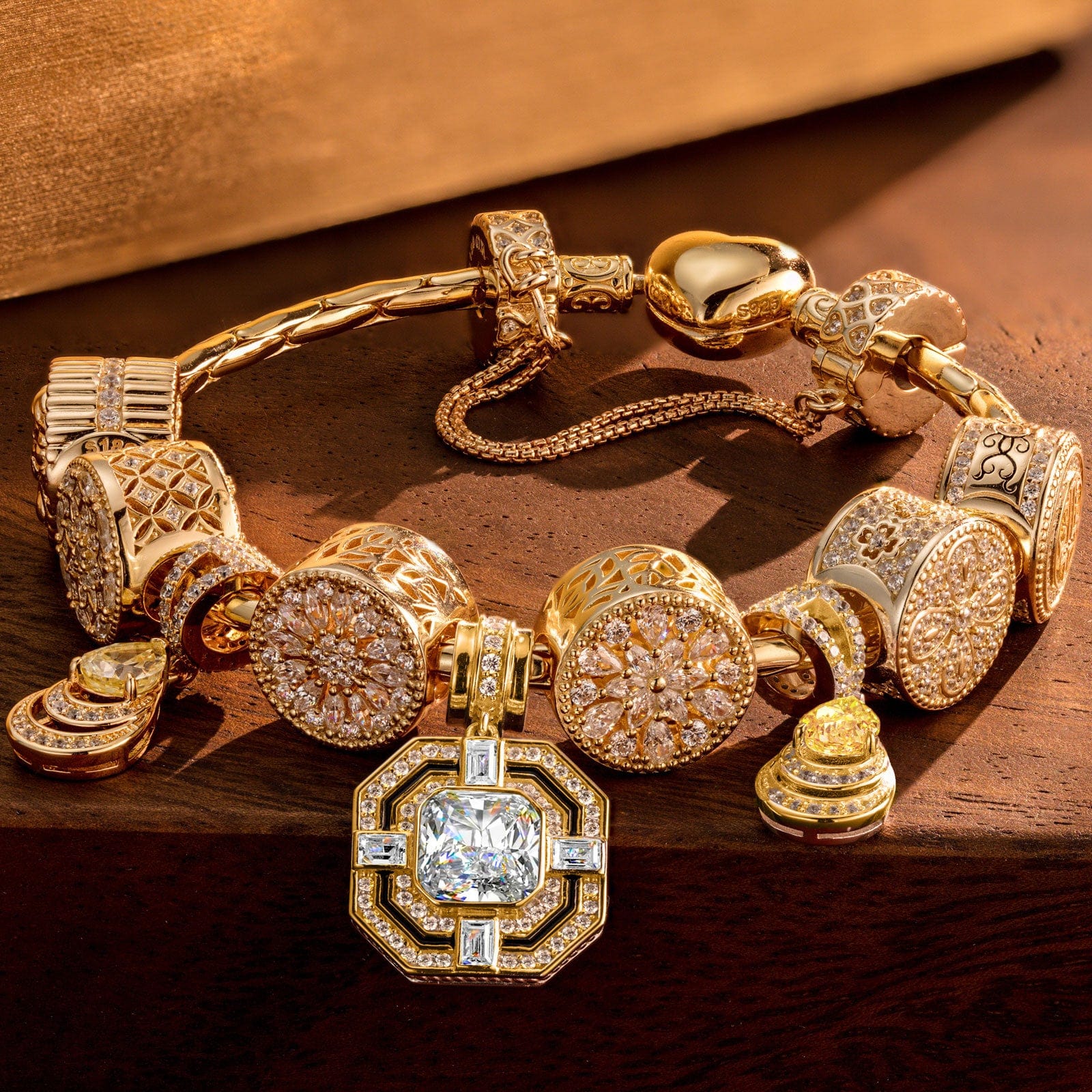 Sterling Silver Serene Shimmer Charms Bracelet Set In 14K Gold Plated (Includes bracelet and all charms shown) - Image 2