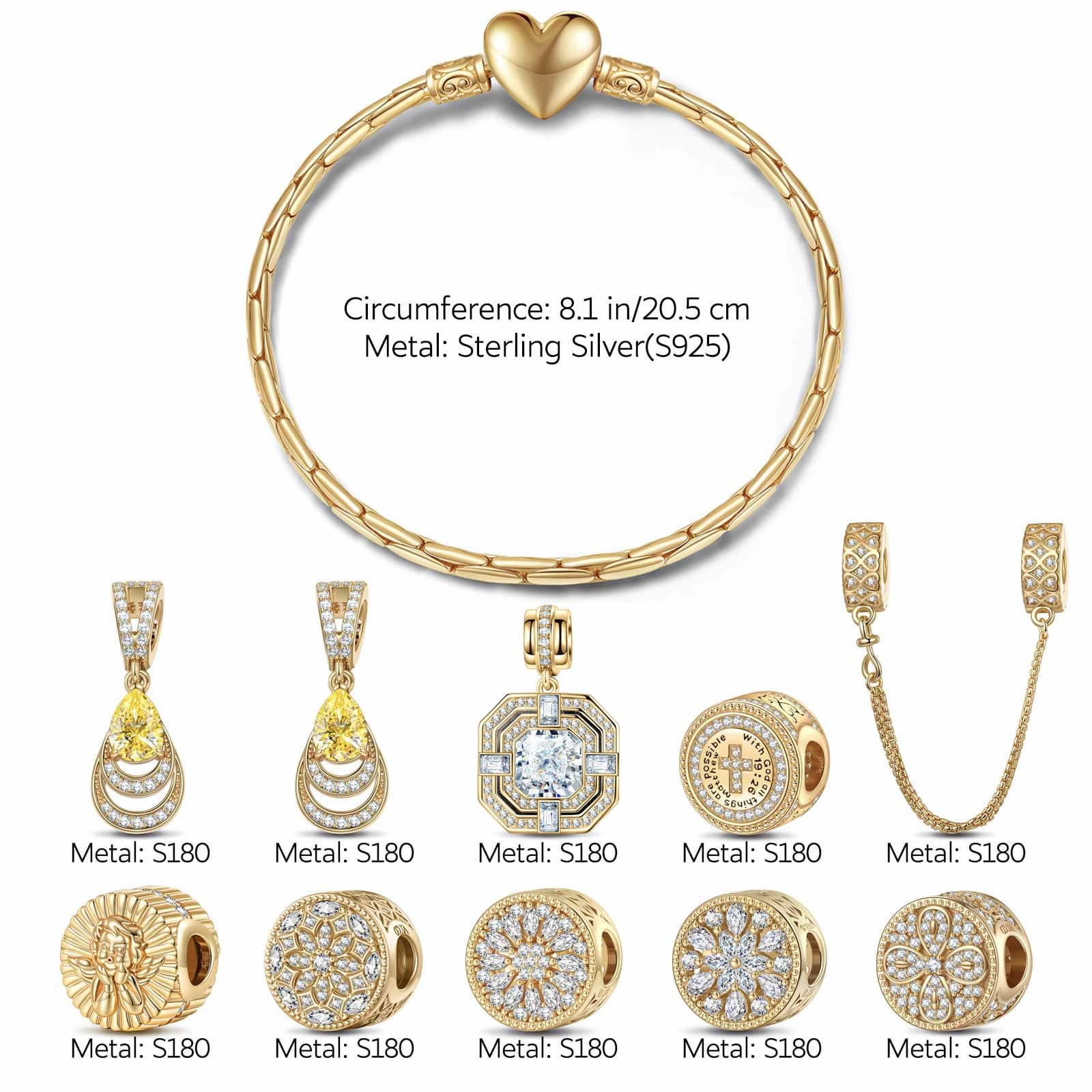 Sterling Silver Serene Shimmer Charms Bracelet Set In 14K Gold Plated (Includes bracelet and all charms shown) - Image 3