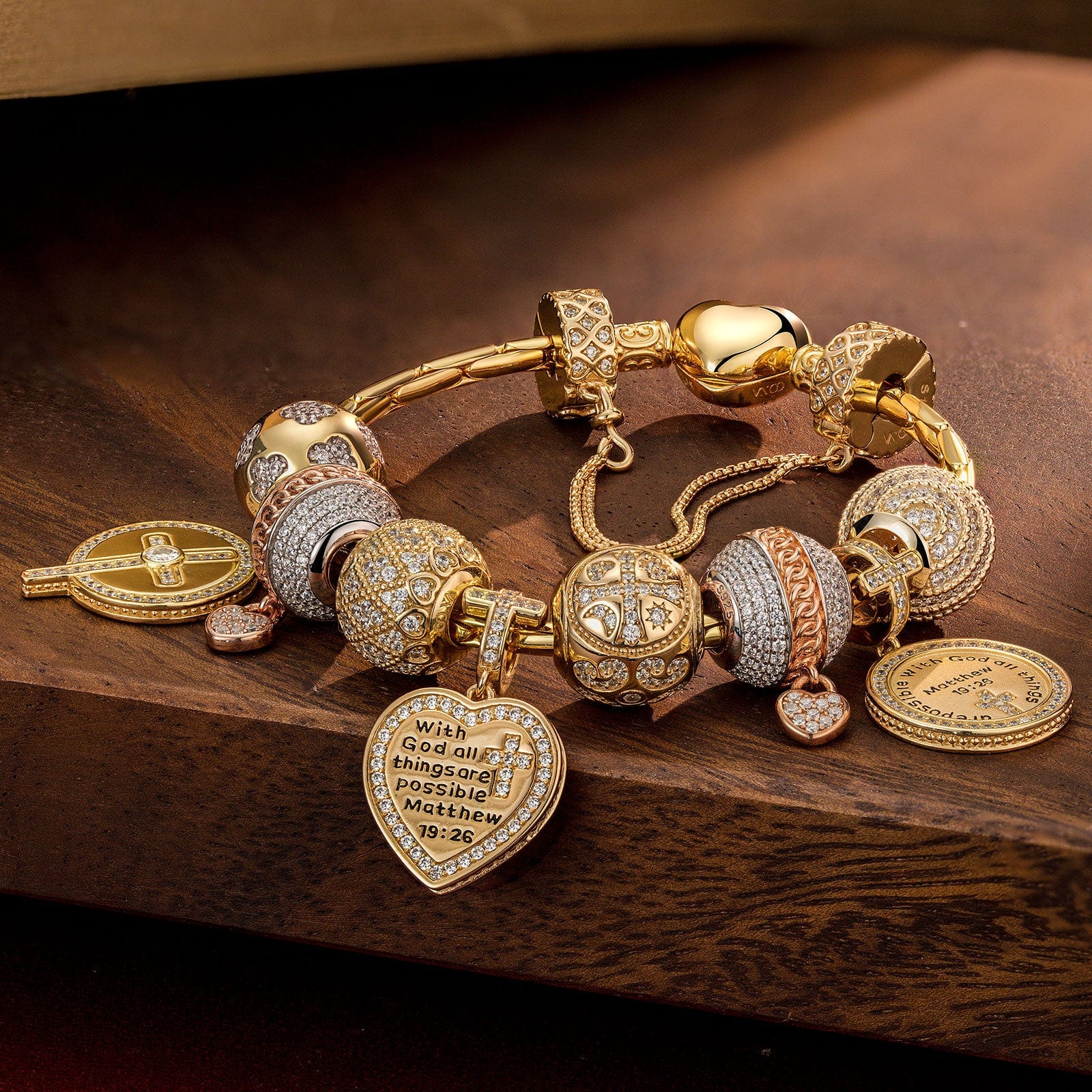 Sterling Silver Infinite Blessings Charms Bracelet Set, Featuring Dual Plating in 14K Gold and White Gold (Includes bracelet and all charms shown) - Image 3