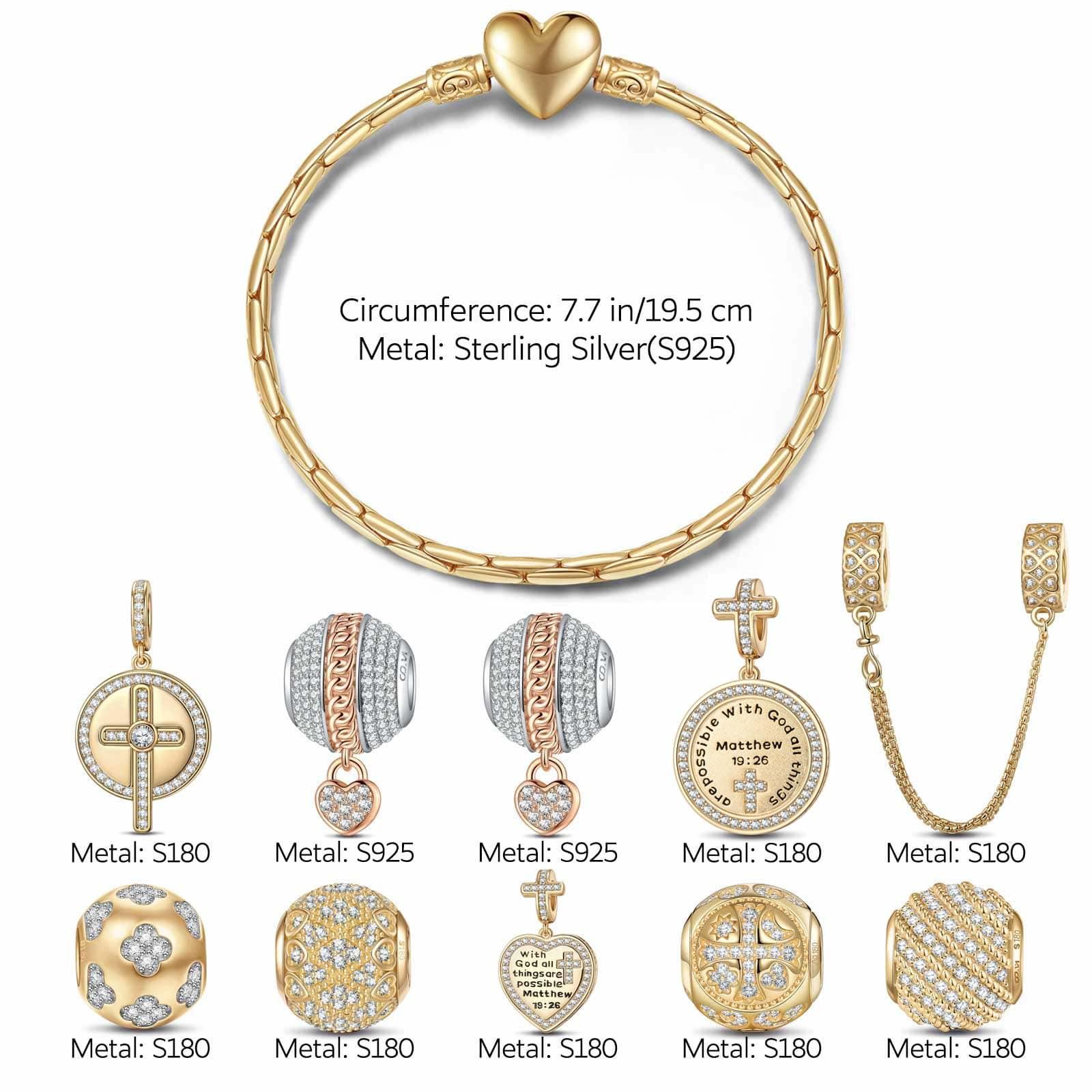 Sterling Silver Infinite Blessings Charms Bracelet Set, Featuring Dual Plating in 14K Gold and White Gold (Includes bracelet and all charms shown) - Image 4