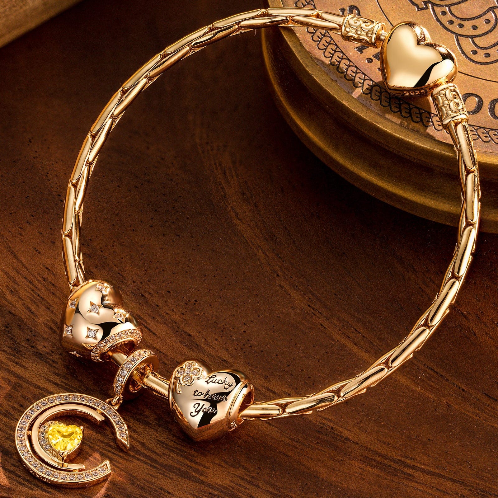 Sterling Silver Gleaming Affection Charms Bracelet Set In 14K Gold Plated (Includes bracelet and all charms shown) - Image 2
