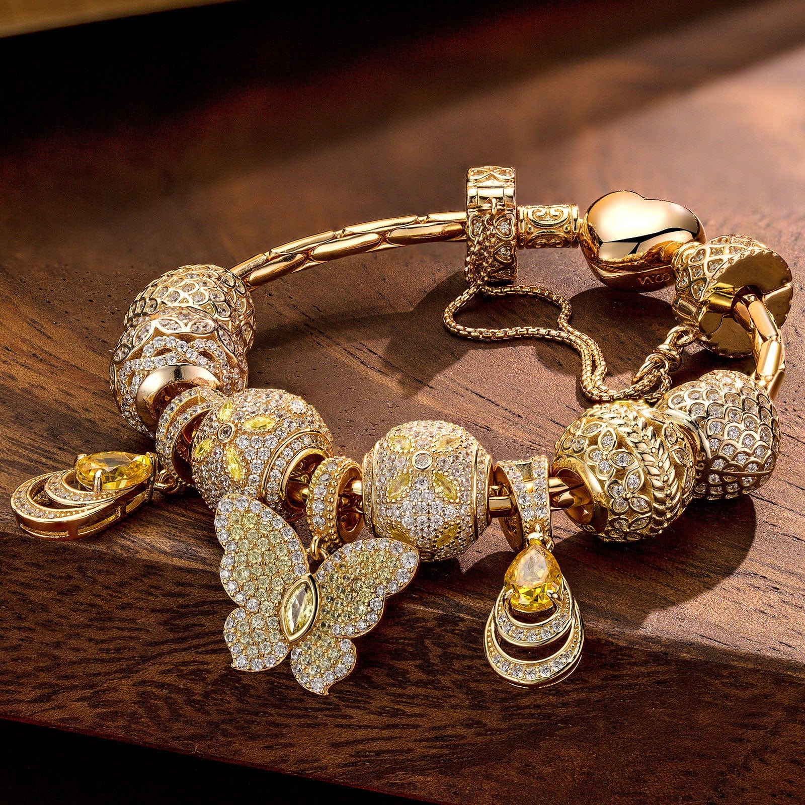 Sterling Silver Sparkling Butterfly Dance Charms Bracelet Set In 14K Gold Plated (Includes bracelet and all charms shown) - Image 2