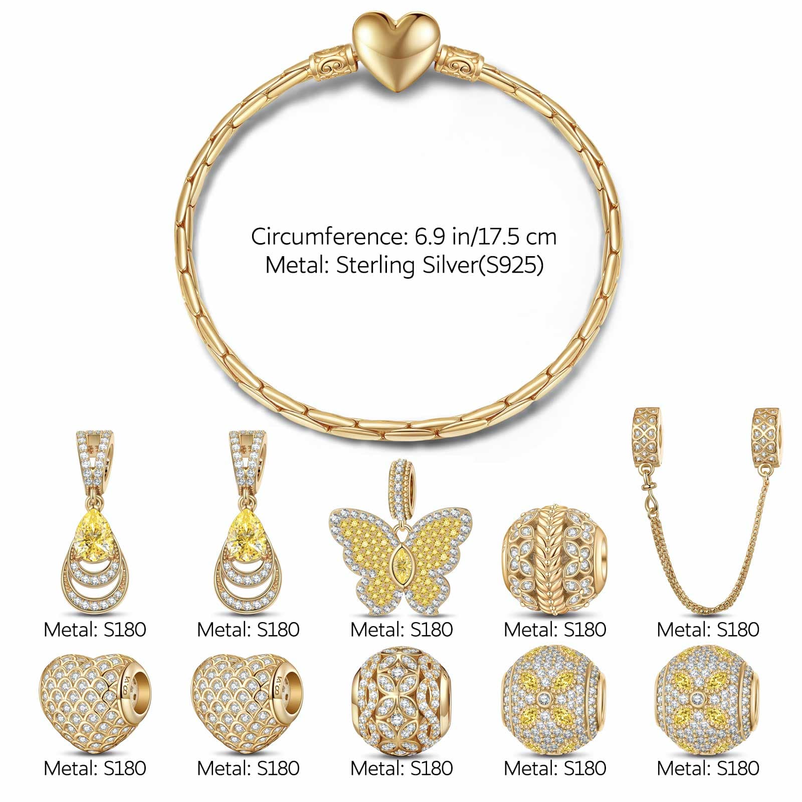 Sterling Silver Sparkling Butterfly Dance Charms Bracelet Set In 14K Gold Plated (Includes bracelet and all charms shown) - Image 3