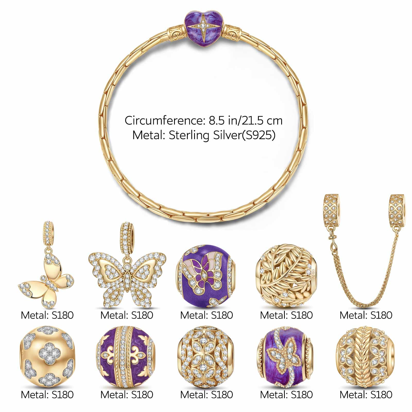 Sterling Silver Whispered Wishes Butterfly Charms Bracelet Set With Enamel In 14K Gold Plated (Includes bracelet and all charms shown) - Image 3