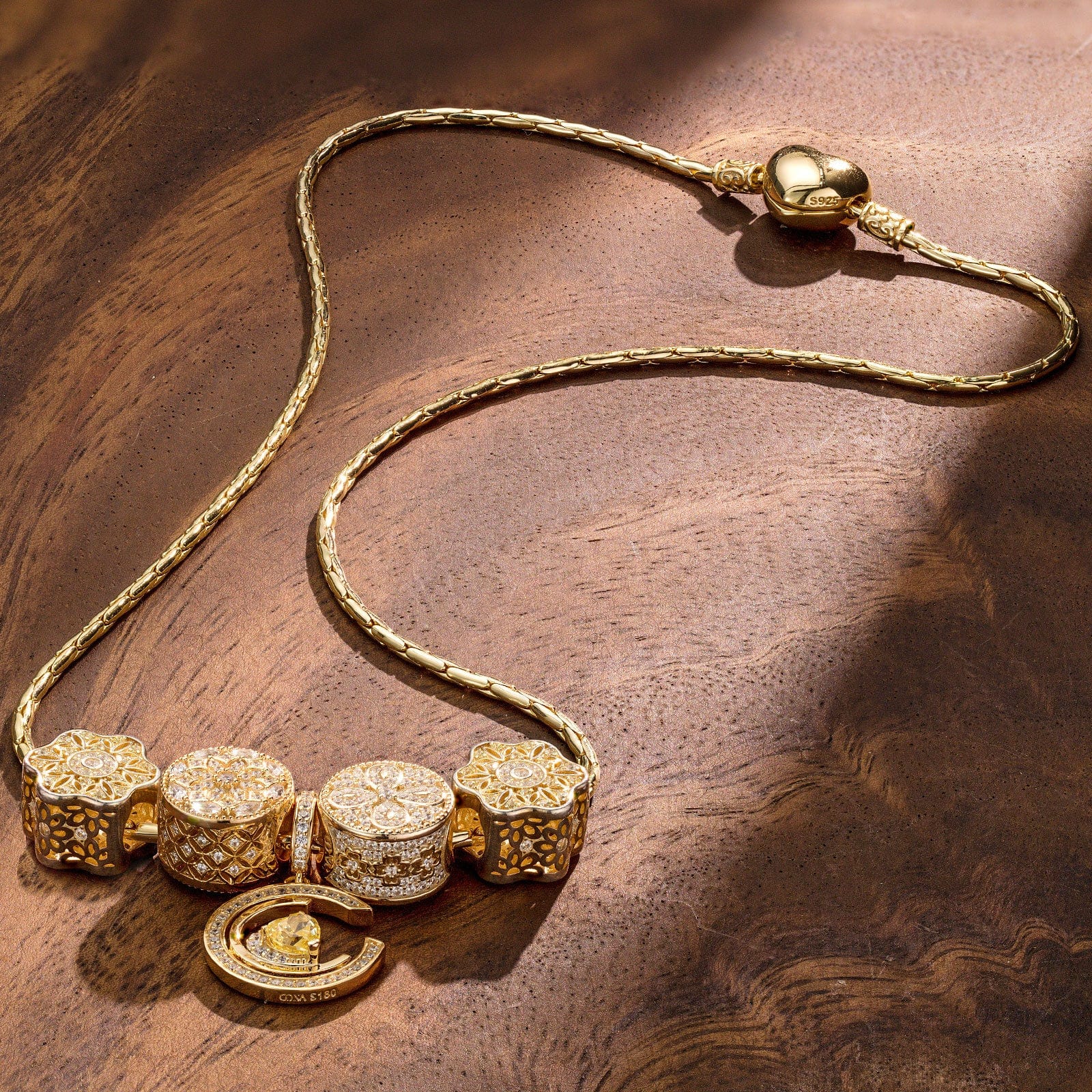 Sterling Silver Moonlit Romance Charms Necklace Set In 14K Gold Plated - Image 2