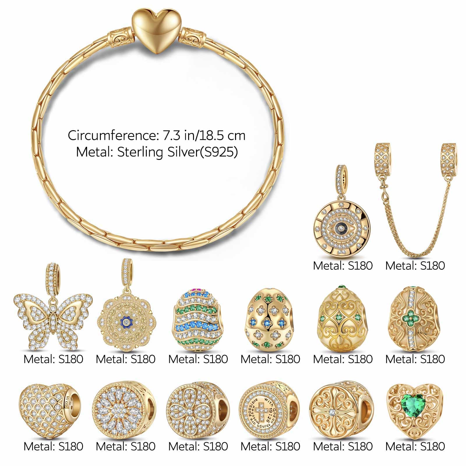 Sterling Silver Easter Egg of Grace Charms Bracelet Set With Enamel In 14K Gold Plated (Includes bracelet and all charms shown) - Image 5