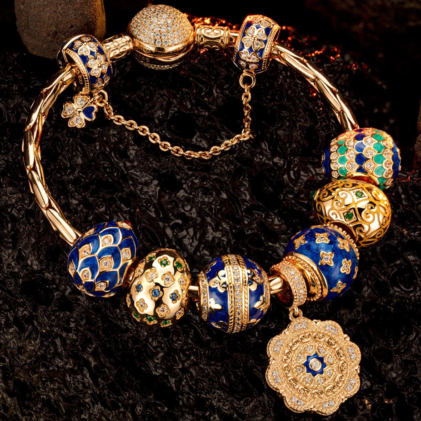 Sterling Silver Easter Blooms Charms Bracelet Set With Enamel In 14K Gold Plated (Includes bracelet and all charms shown) - Image 3