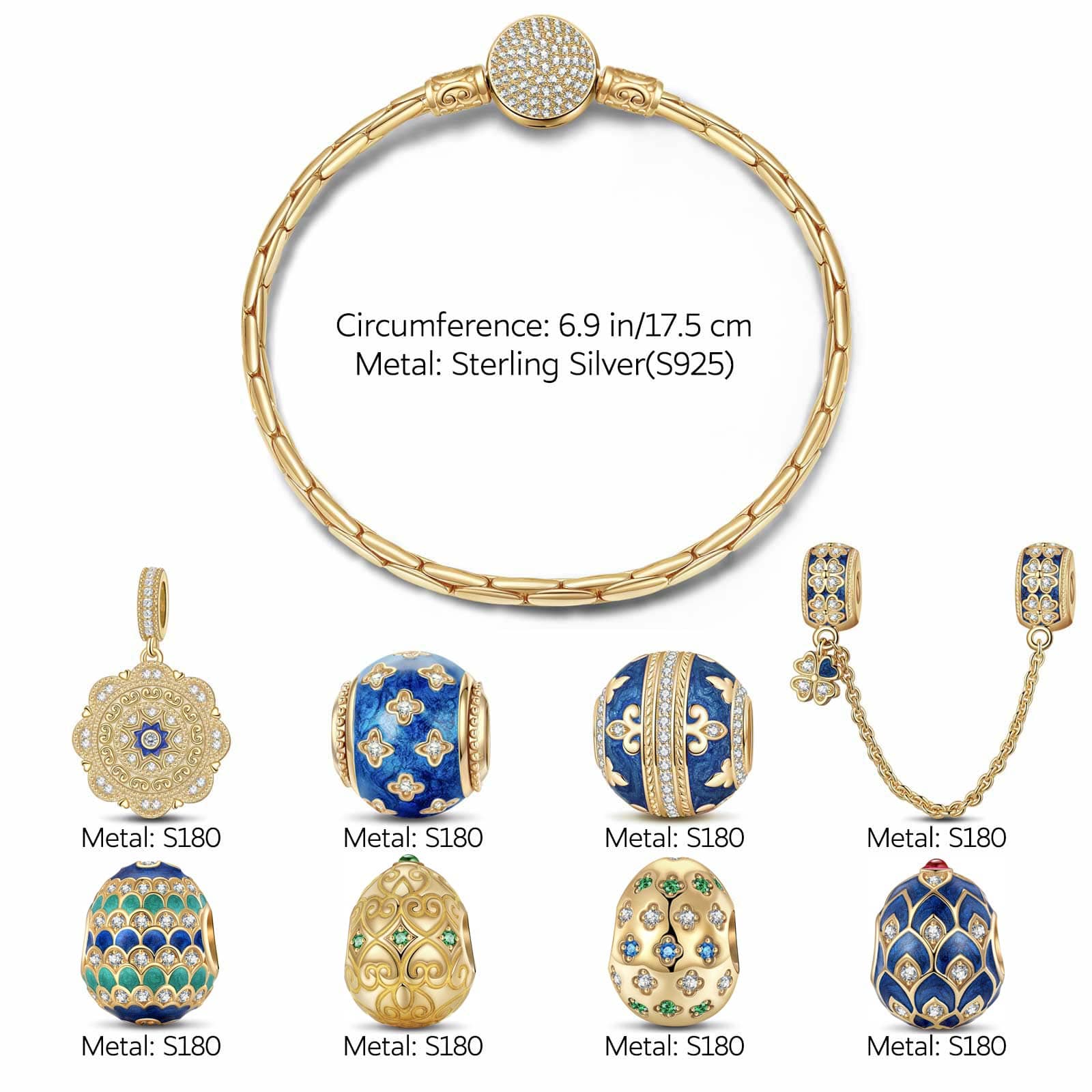 Sterling Silver Easter Blooms Charms Bracelet Set With Enamel In 14K Gold Plated (Includes bracelet and all charms shown) - Image 4