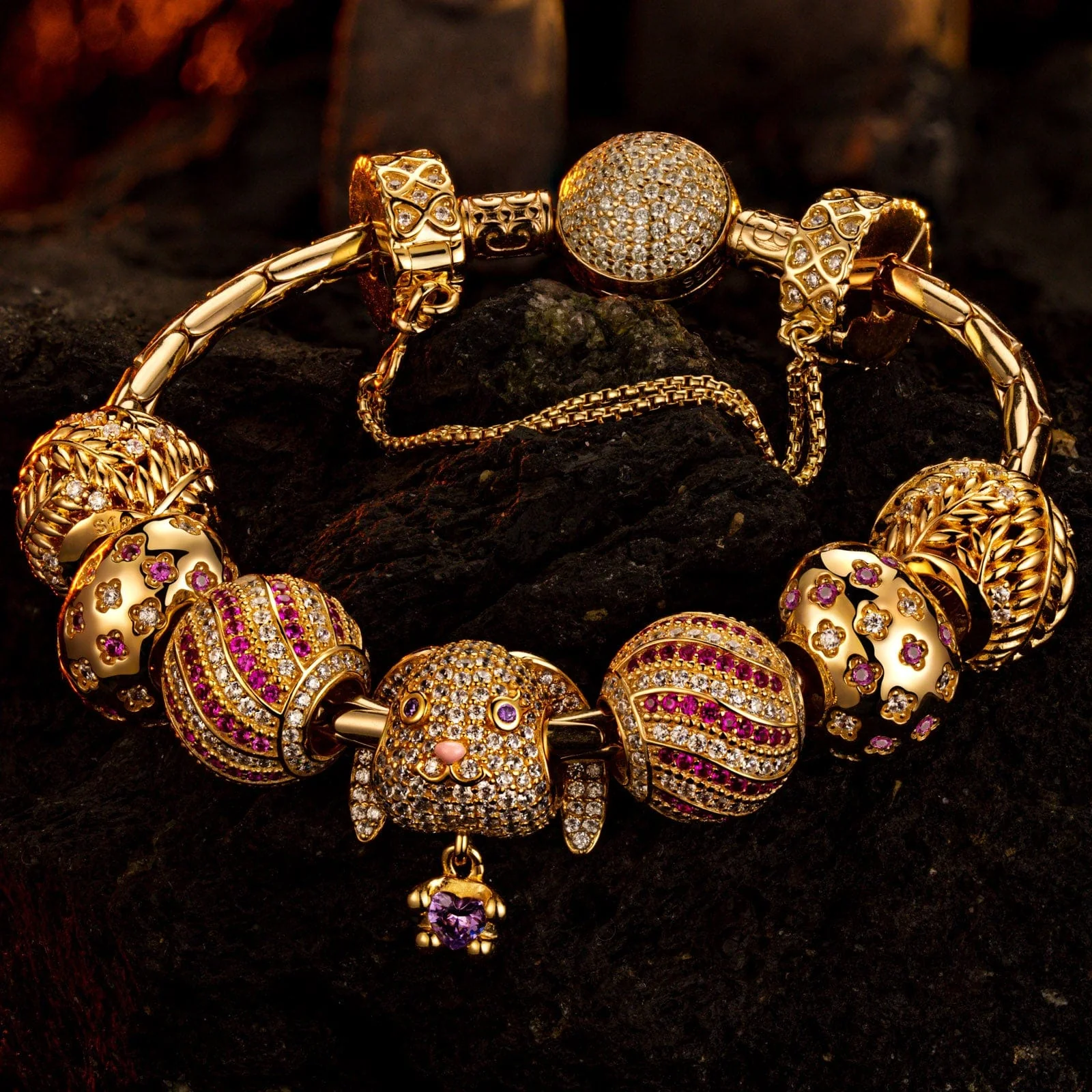 Sterling Silver Easter Egg and Bunny Charms Bracelet Set In 14K Gold Plated (Includes bracelet and all charms shown) - Image 2
