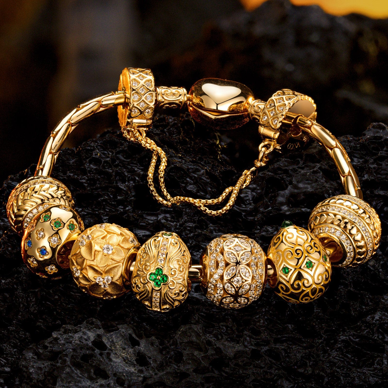 Sterling Silver Golden Birth Charms Bracelet Set In 14K Gold Plated (Includes bracelet and all charms shown) - Image 2