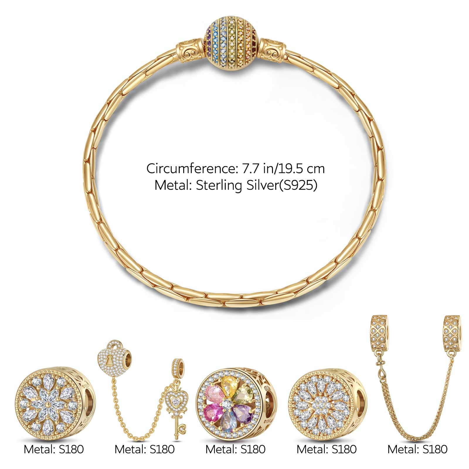Sterling Silver Unlock the Color Bloom Charms Bracelet Set In 14K Gold Plated (Includes bracelet and all charms shown) - Image 3