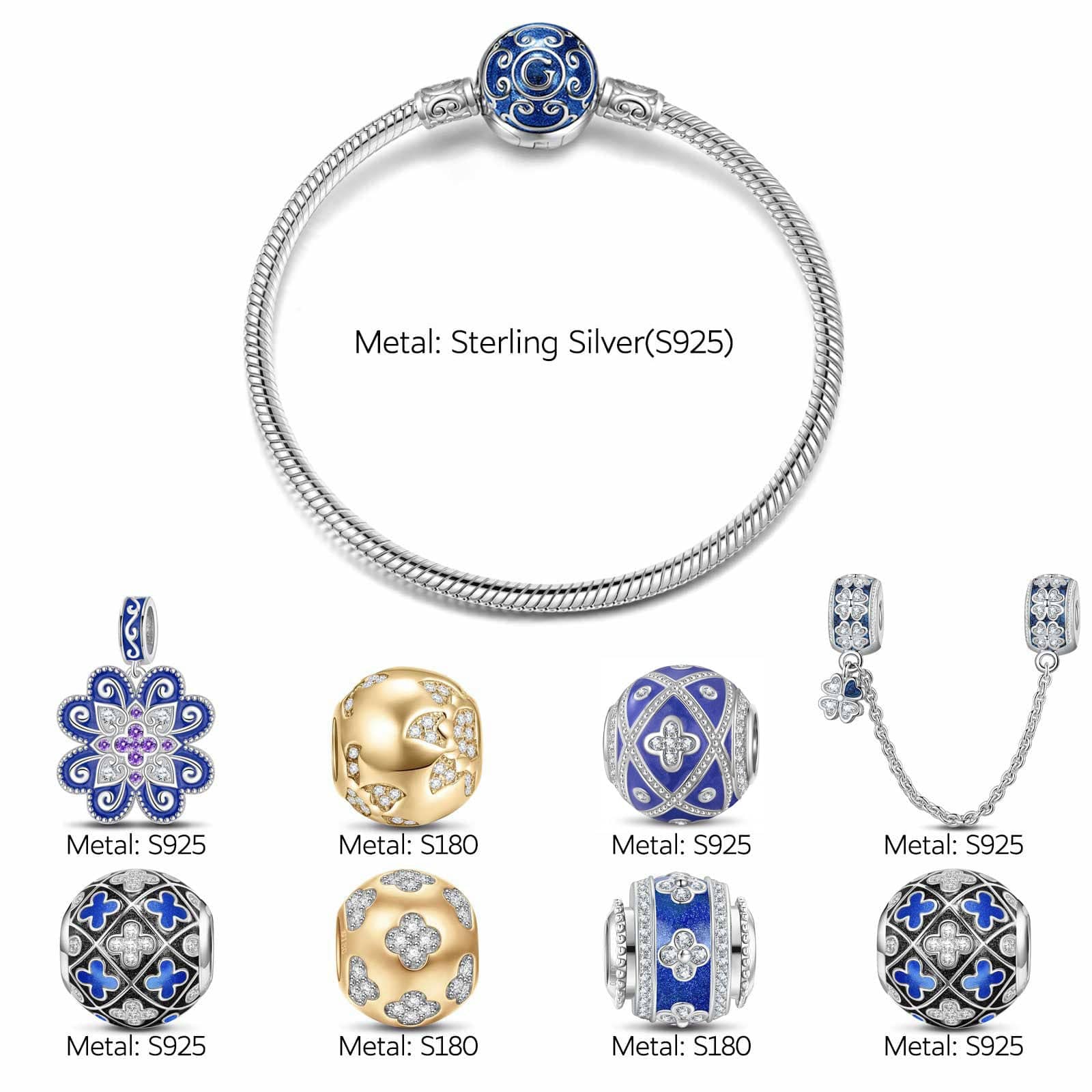 Sterling Silver Easter Deco Charms Bracelet Set With Enamel In, Featuring Dual Plating in White Gold and 14K Gold (Includes bracelet and all charms shown) - Image 2
