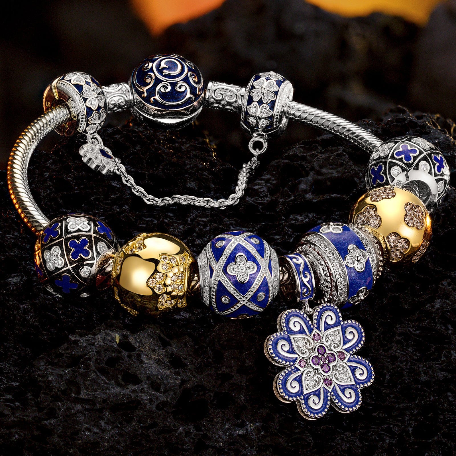 Sterling Silver Easter Deco Charms Bracelet Set With Enamel In, Featuring Dual Plating in White Gold and 14K Gold (Includes bracelet and all charms shown) - Image 3