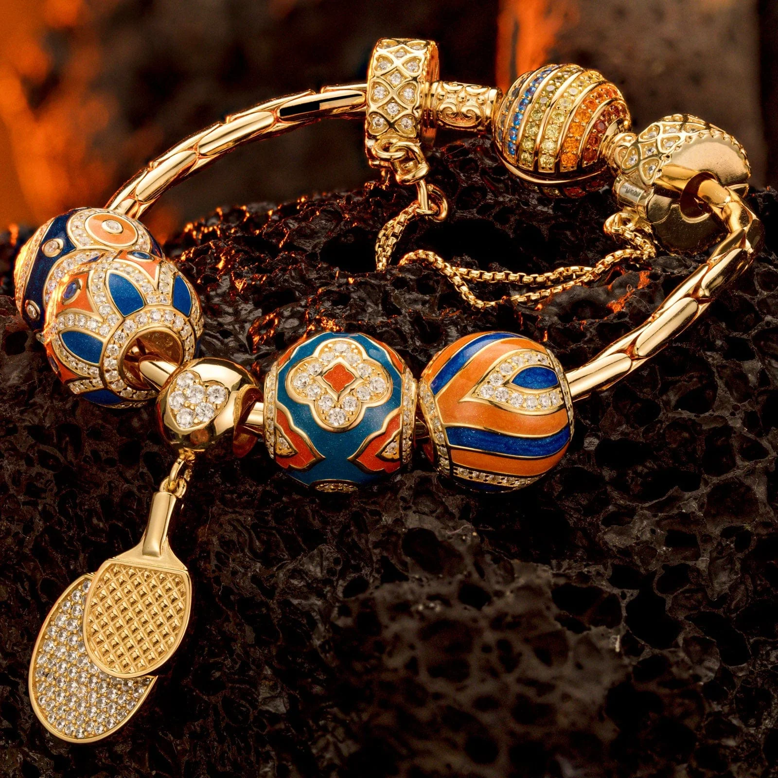 Sterling Silver Dynamic Duo Charms Bracelet Set With Enamel In 14K Gold Plated (Includes bracelet and all charms shown) - Image 2