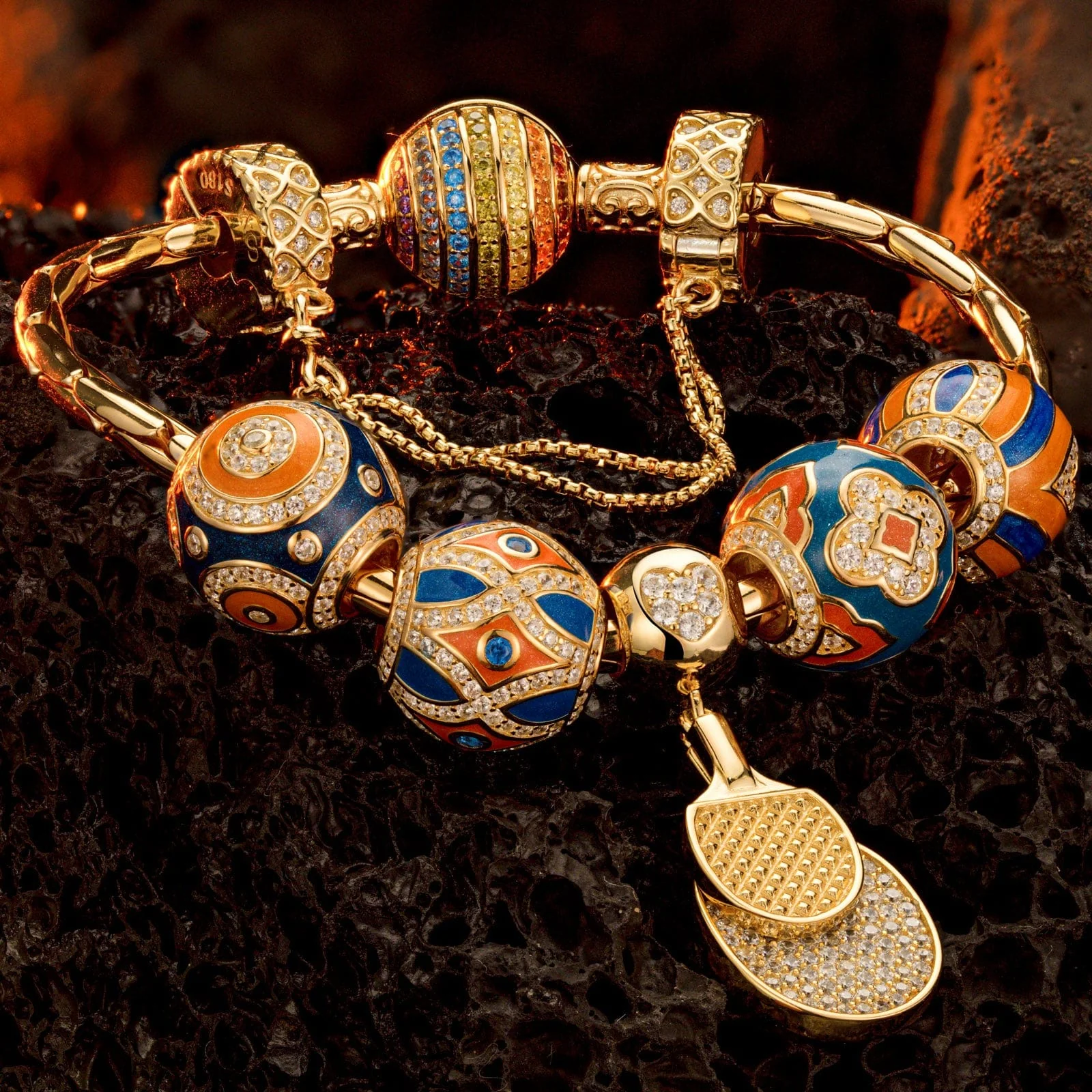 Sterling Silver Dynamic Duo Charms Bracelet Set With Enamel In 14K Gold Plated (Includes bracelet and all charms shown) - Image 3